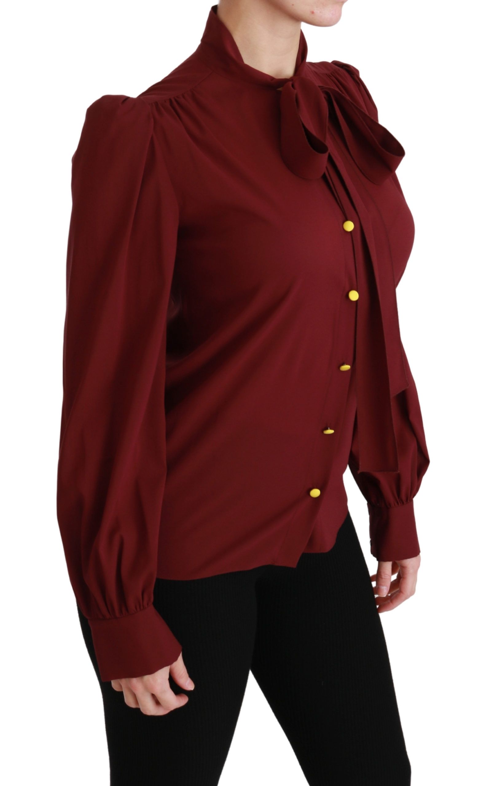 Kastanjebruine blouse met lange mouwen en zijden top