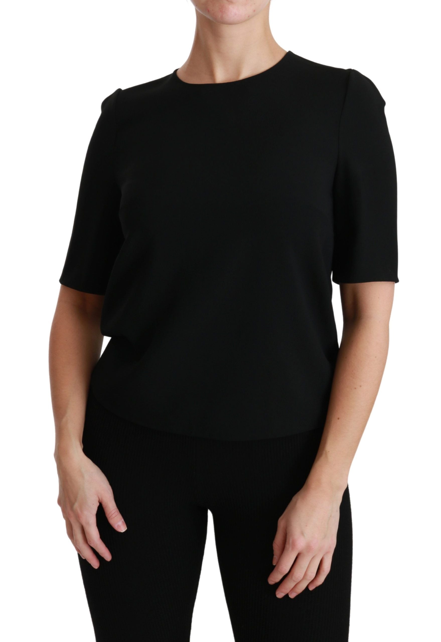 Zwarte blouse met korte mouwen en stretchstof