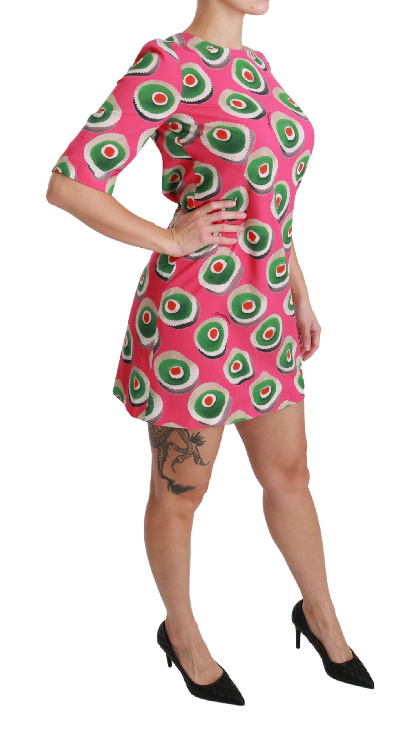 Roze zijden cup cake shift stretchjurk