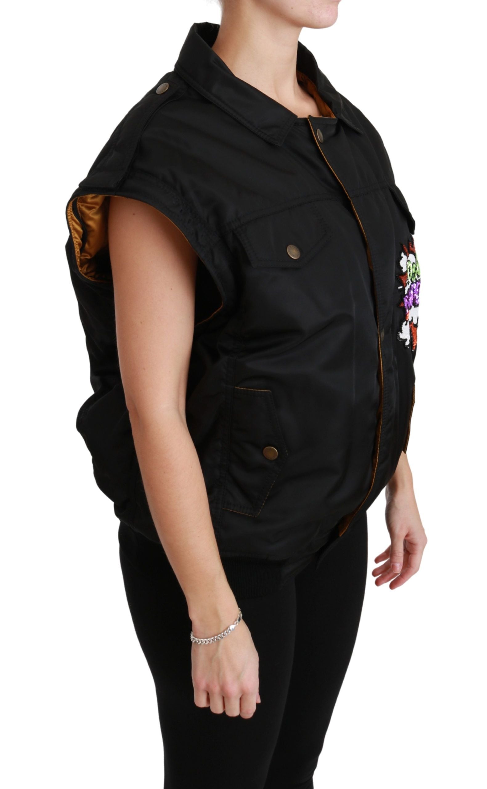 Zwarte bomberjack met Queen Crown-pailletten