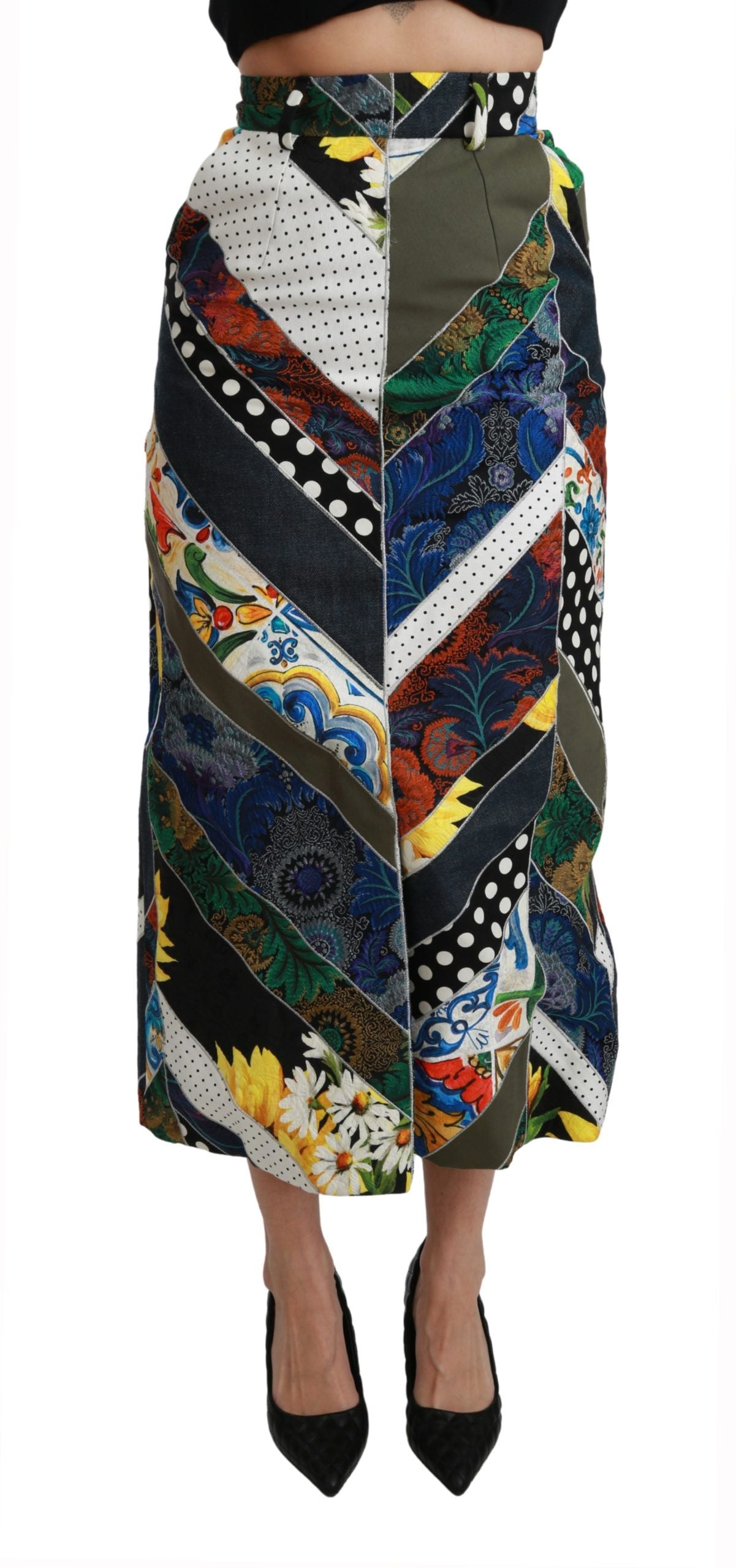 Multicolor zijden geometrische maxi-rok met hoge taille