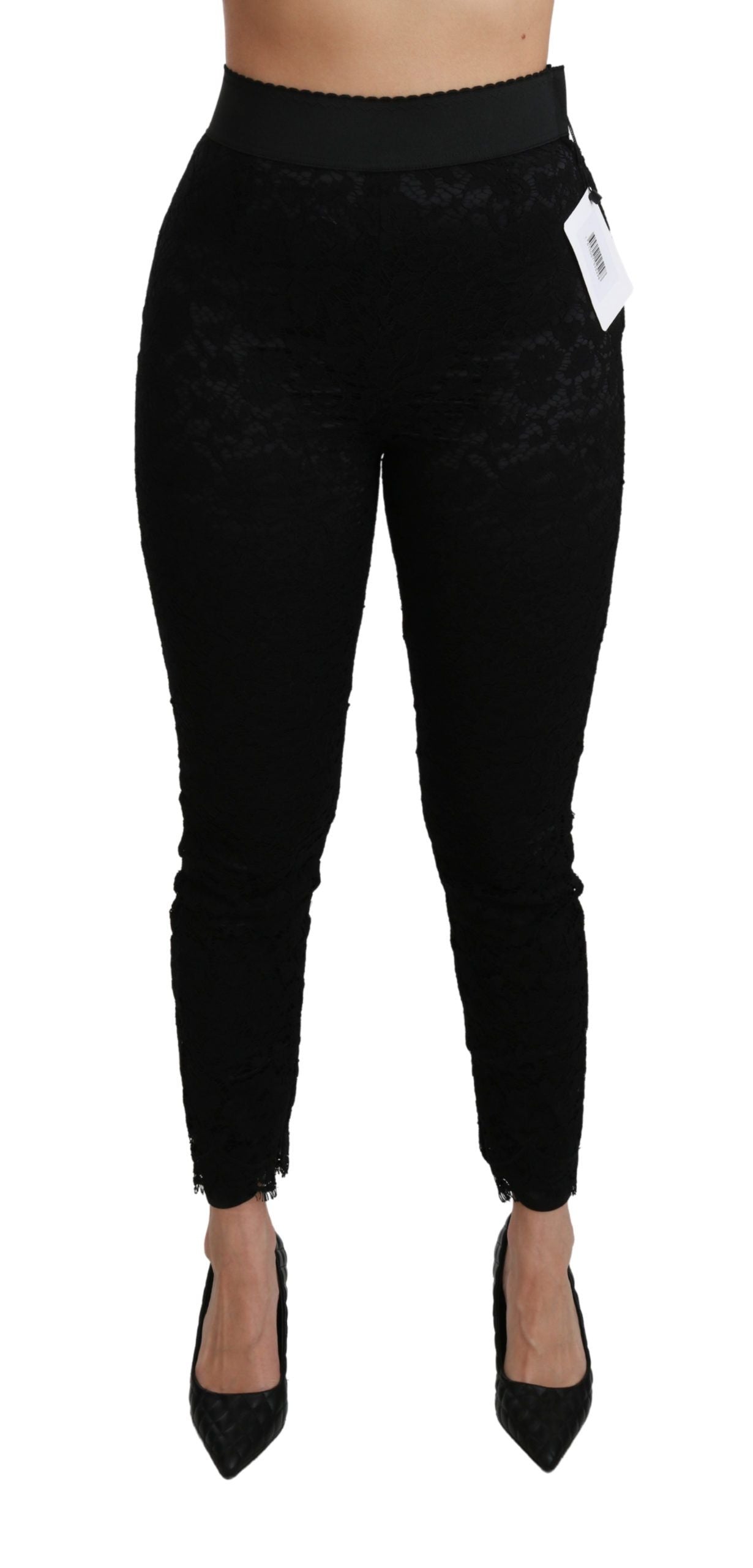 Zwarte kanten skinny hoge taille katoenen broek