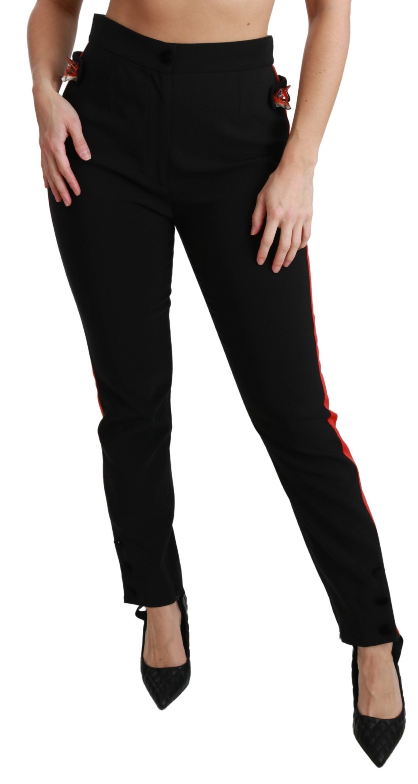 Zwarte skinny stretch vossenkop katoenen broek