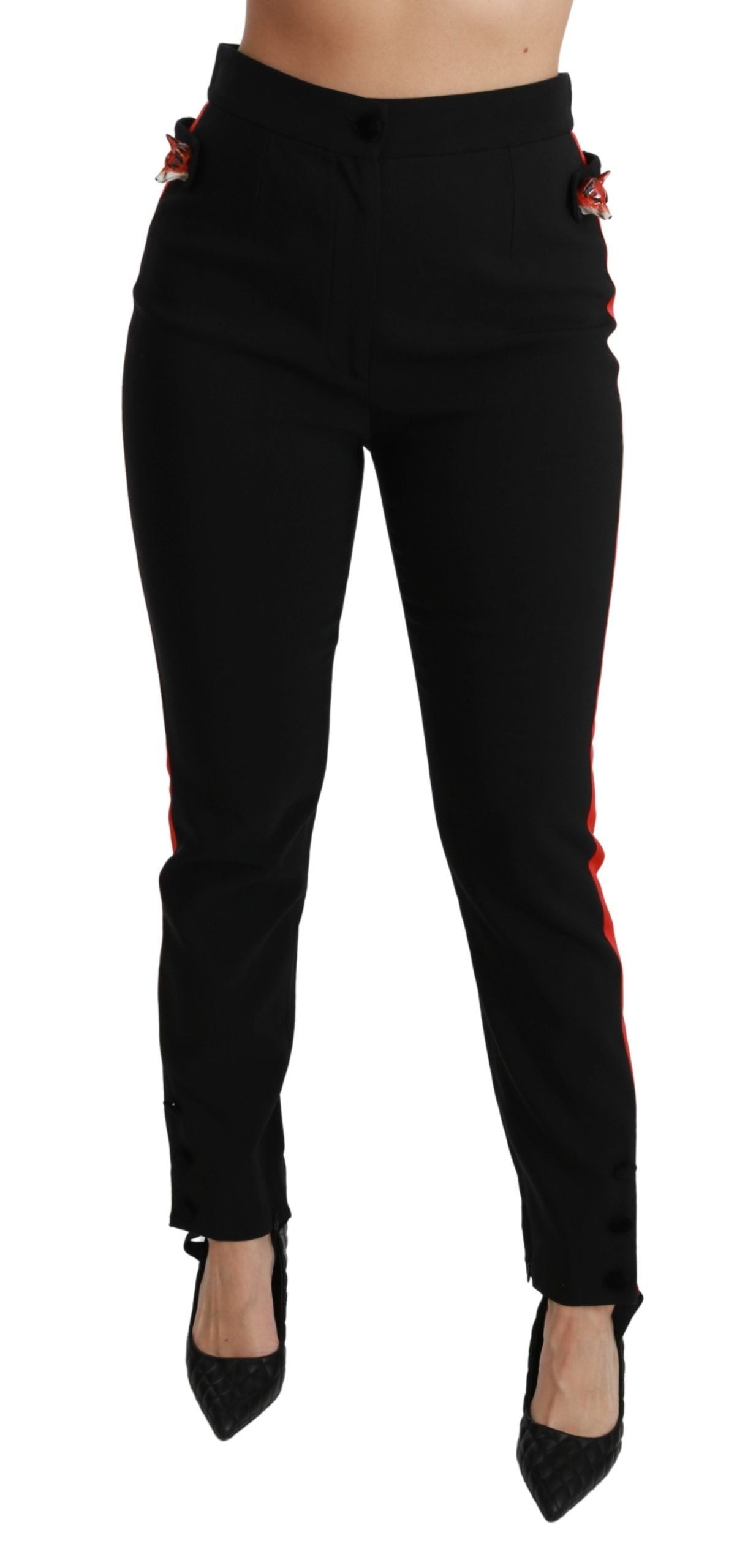 Zwarte skinny stretch vossenkop katoenen broek