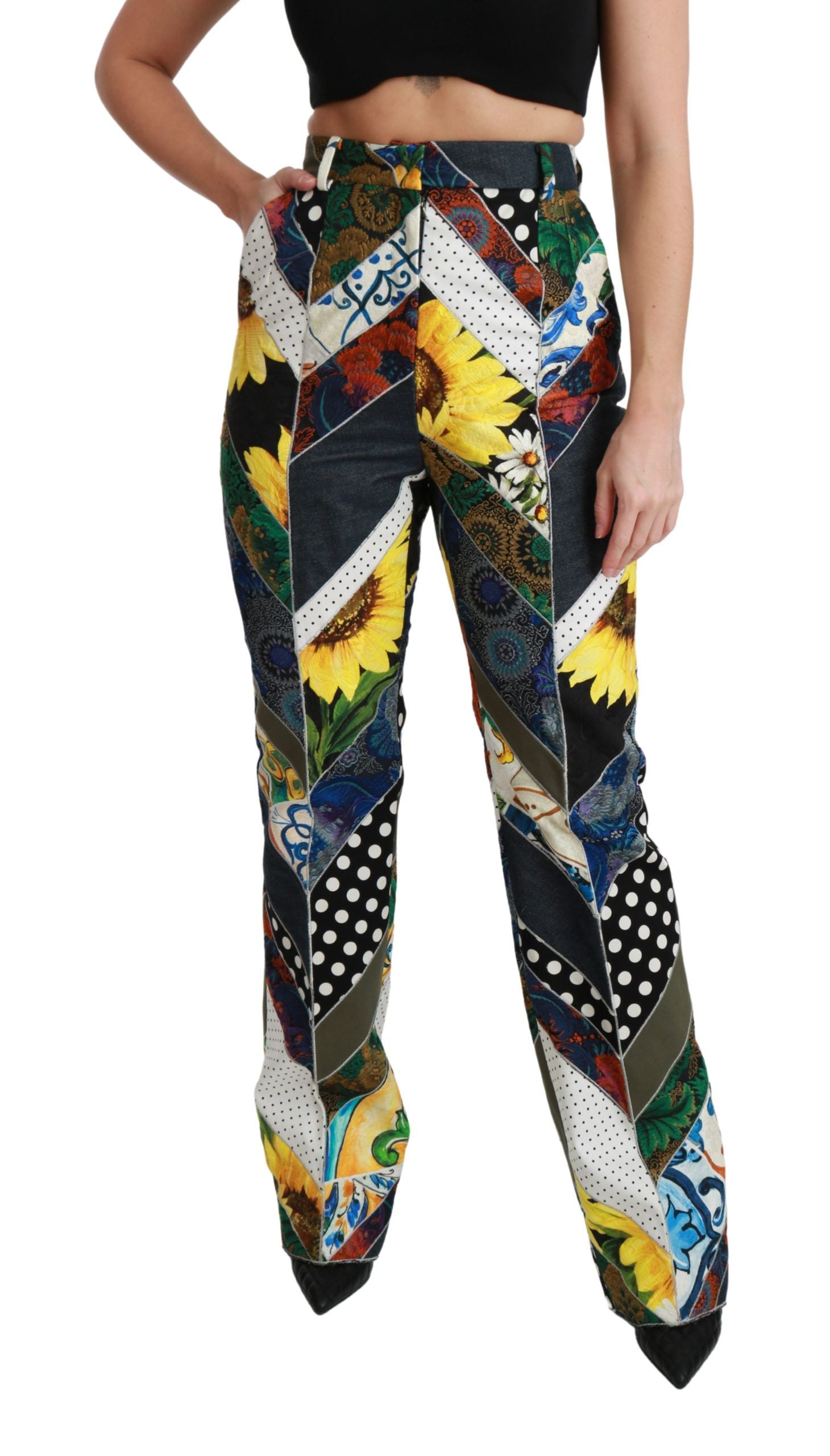 Multicolor print hoge taille rechte broek