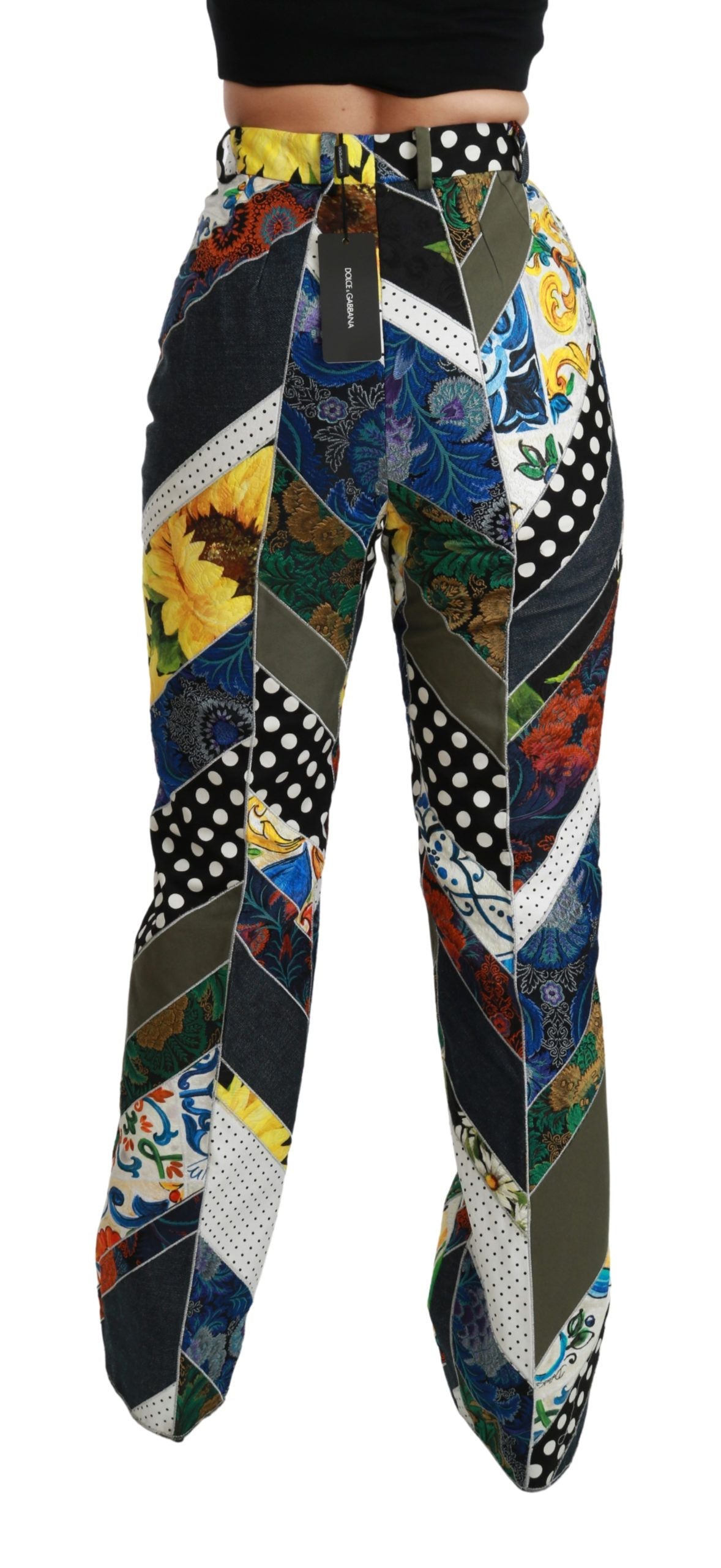 Multicolor print hoge taille rechte broek