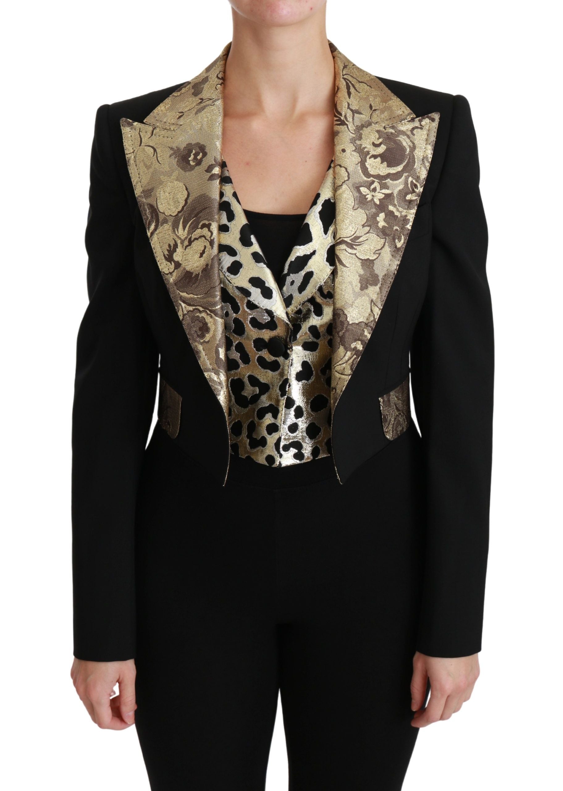 Zwarte jacquard vest blazer jas wollen jas