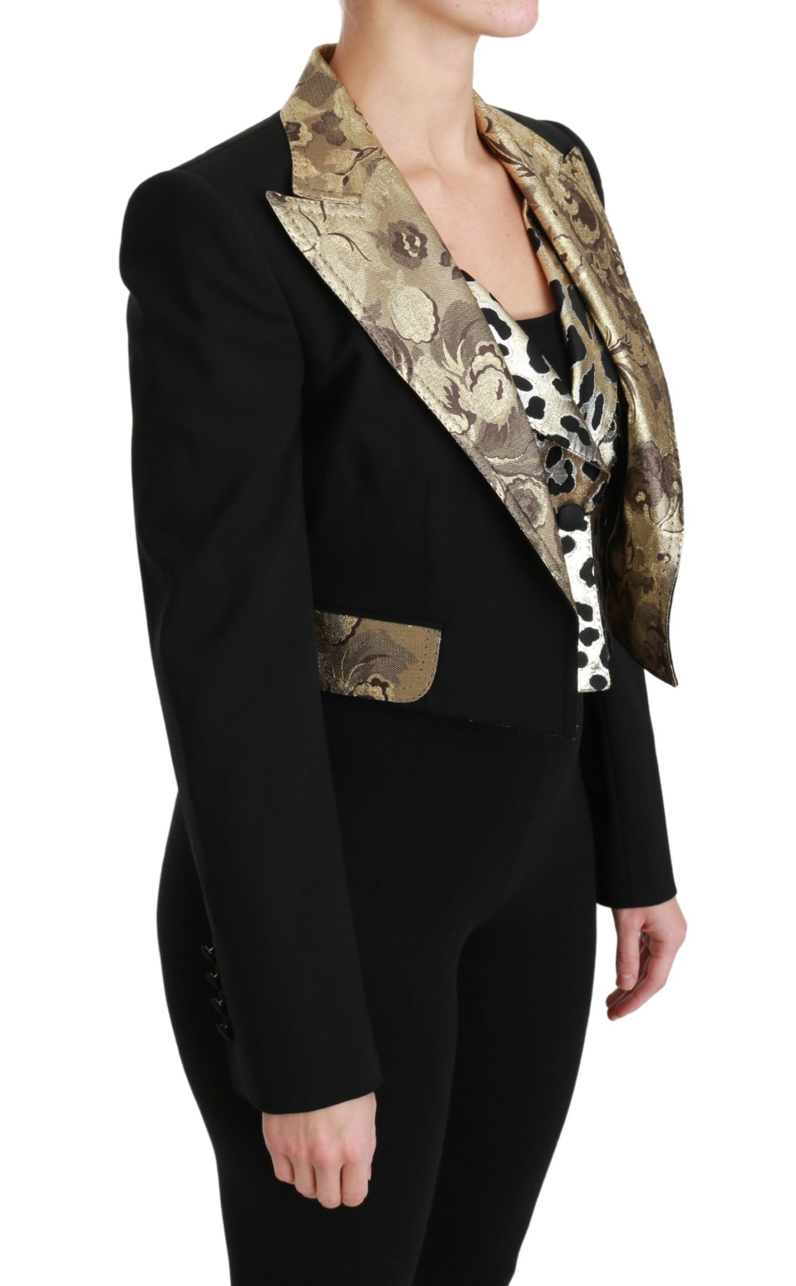 Zwarte jacquard vest blazer jas wollen jas