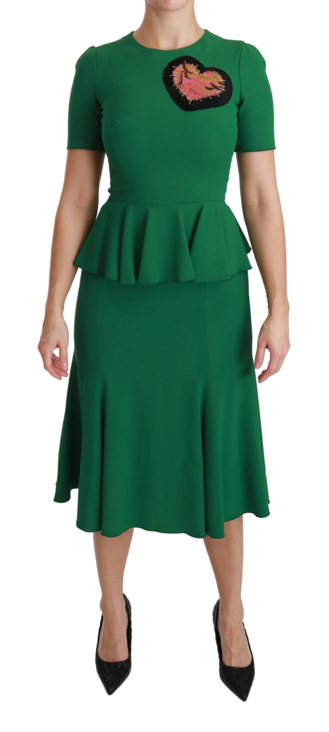 Groene hartpatch zeemeermin midi viscose jurk