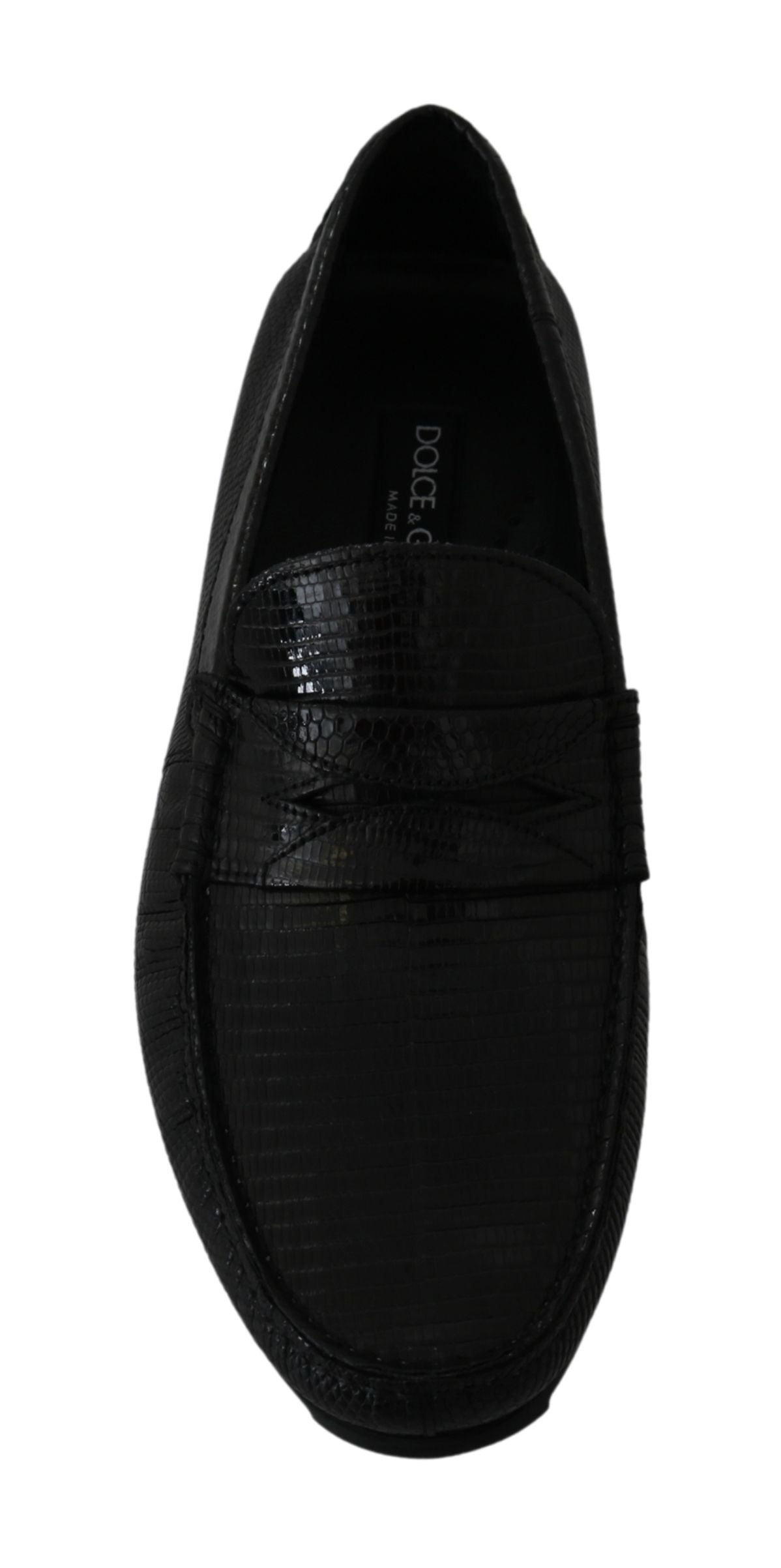 Zwarte hagedisleren platte loafers