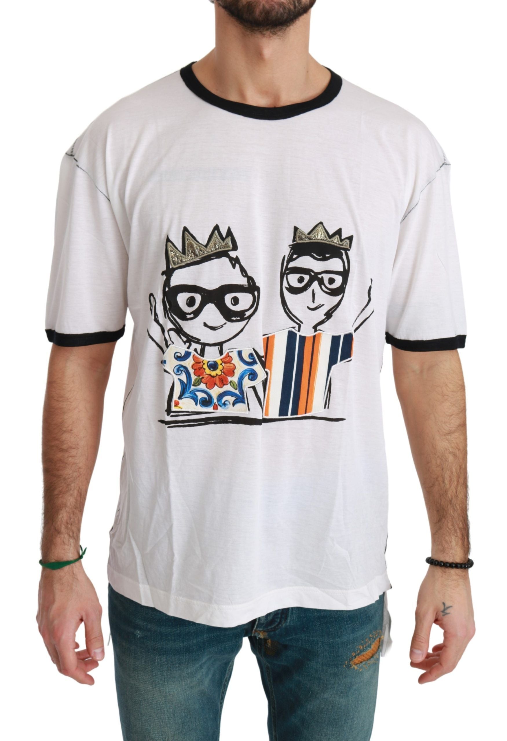 Witte herenprint #dgfamily katoenen T-shirt