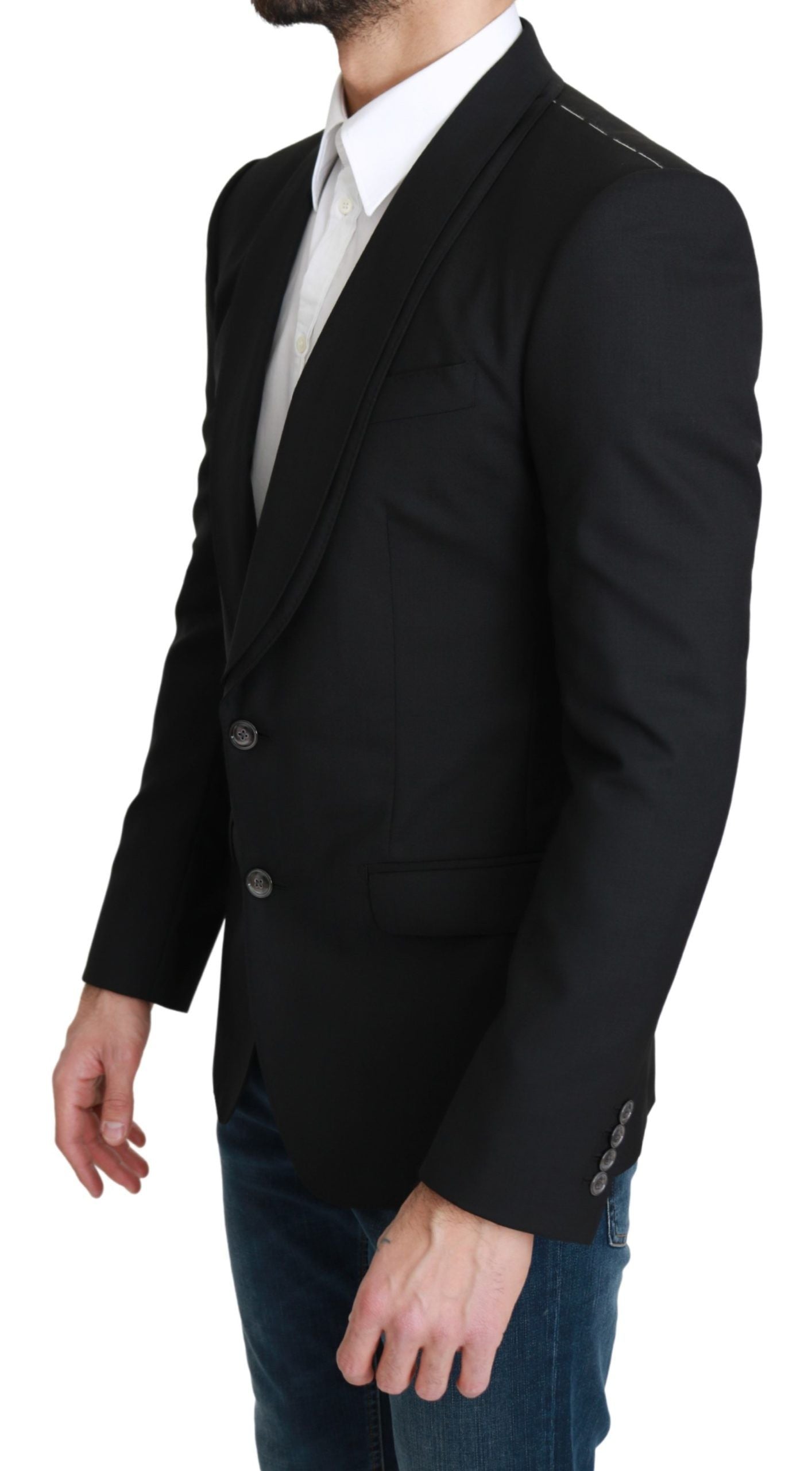 Zwarte enkelrijs formele wollen blazer
