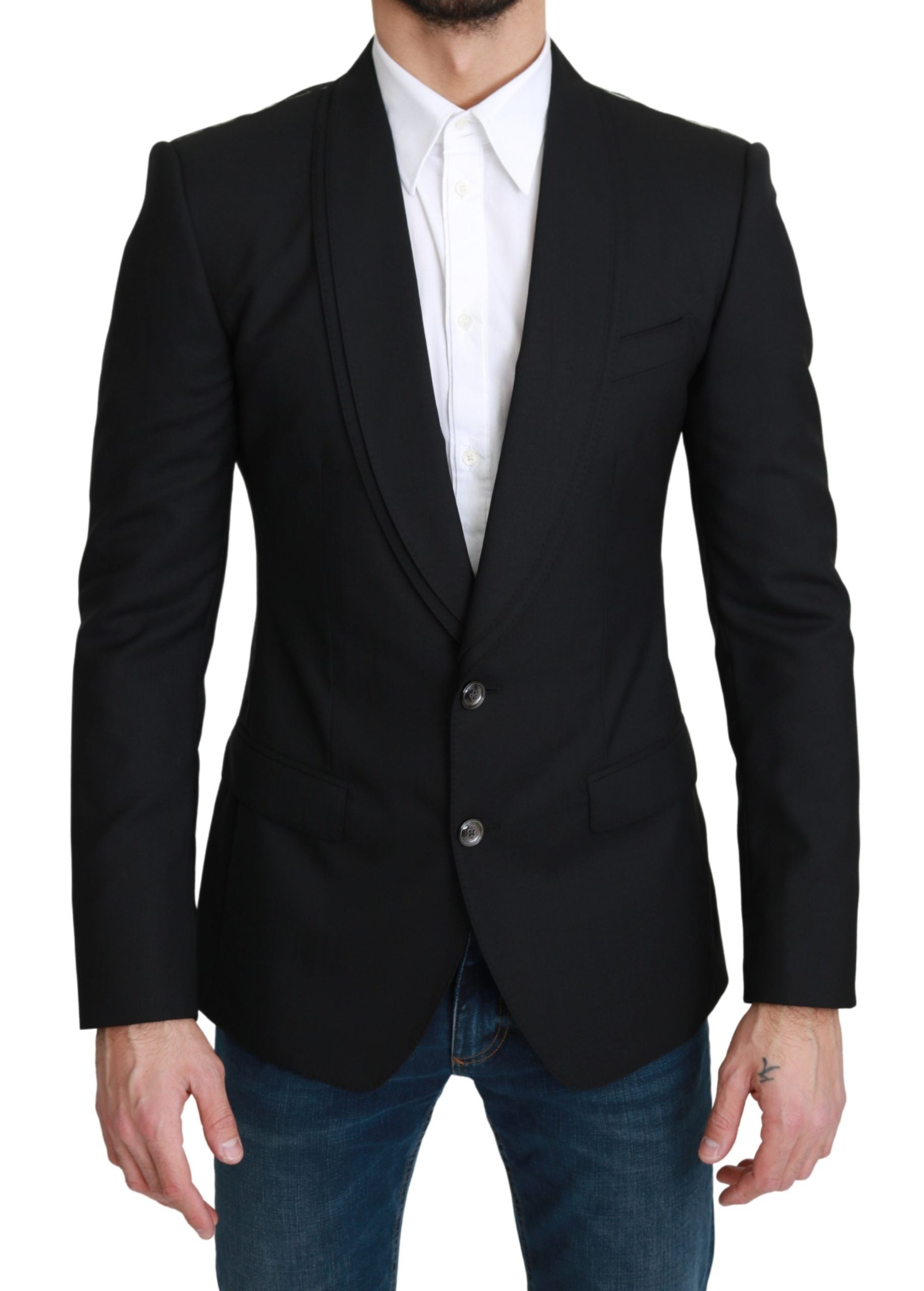 Zwarte enkelrijs formele wollen blazer