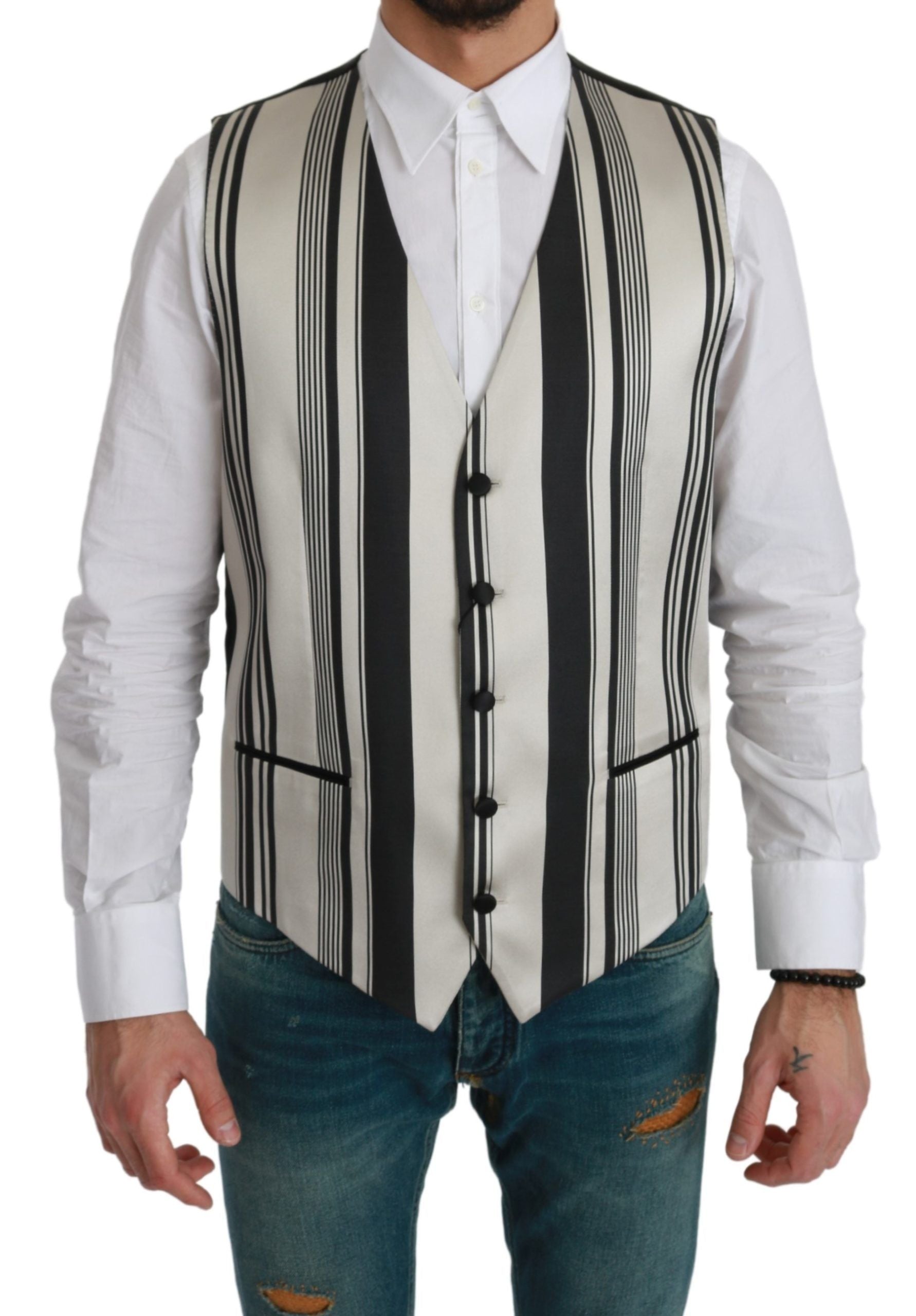 Wit zwart gestreept vest formeel vest