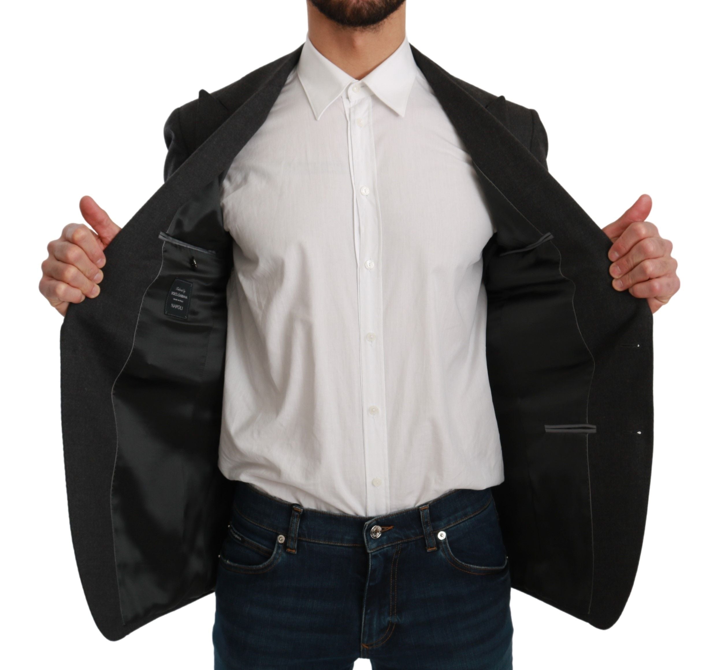 Grijze NAPOLI Slim Fit Jas Wollen Blazer