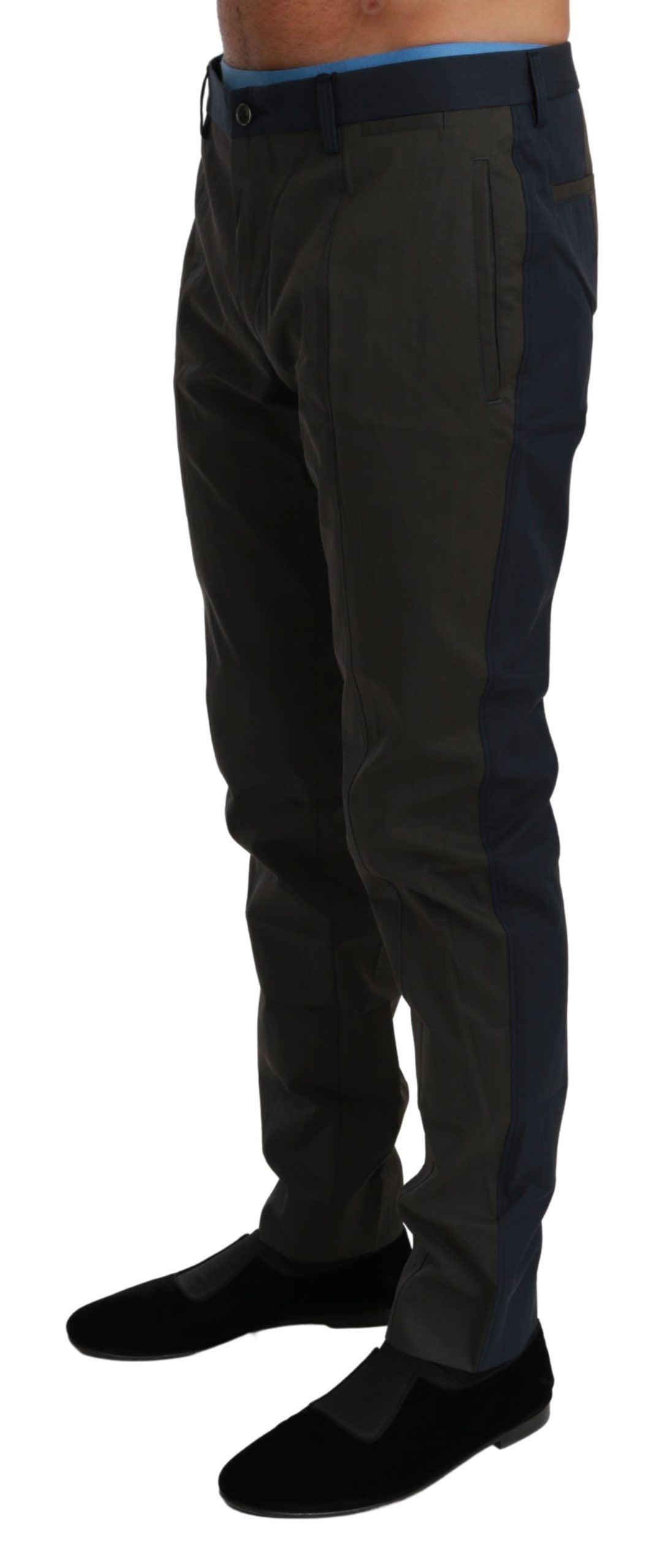 Blauwgrijze gestreepte katoenen broek