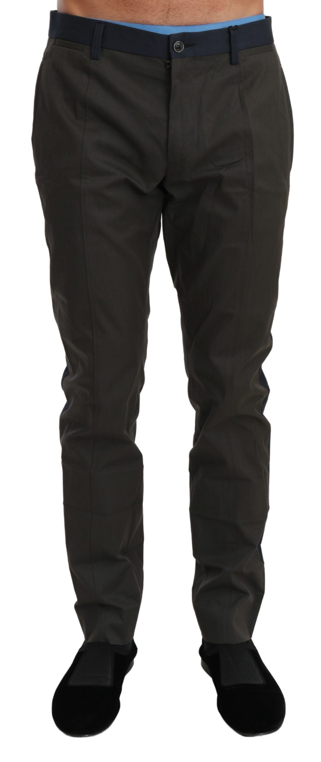 Blauwgrijze gestreepte katoenen broek