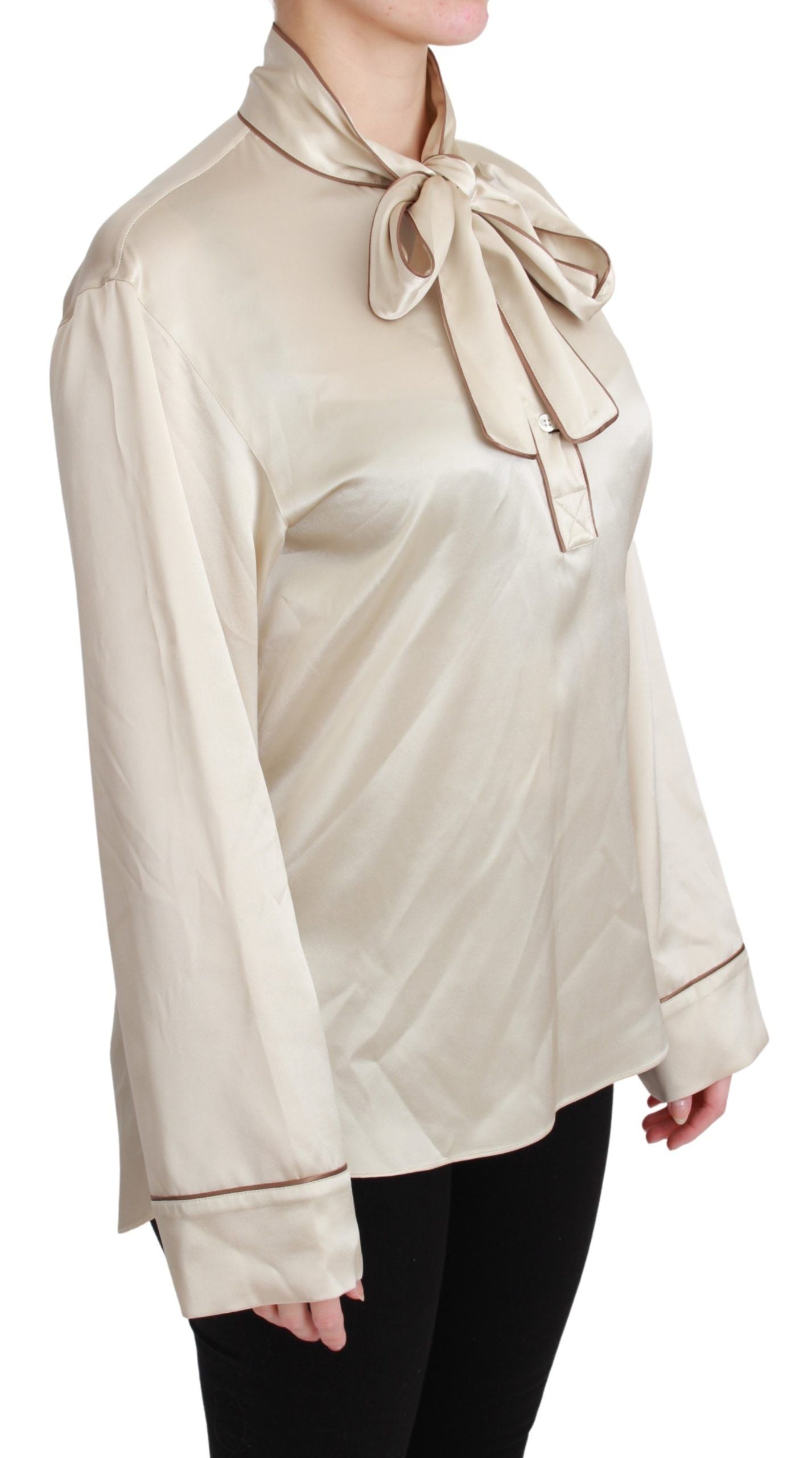 Beige mouw top Queen zijden satijnen blouse