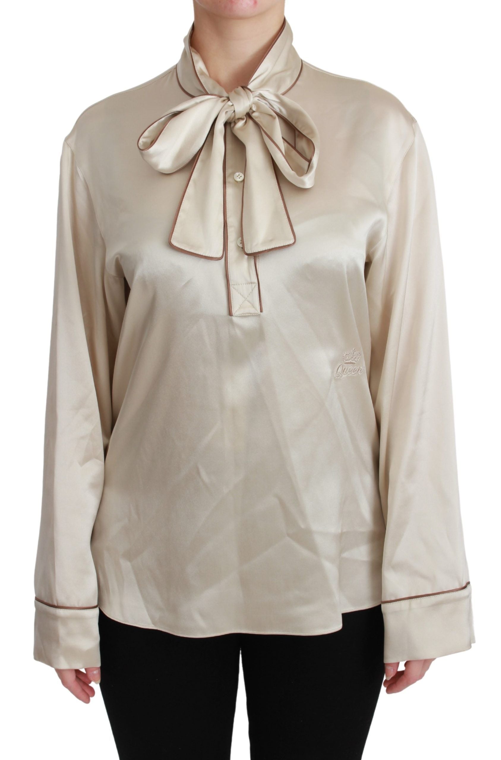 Beige mouw top Queen zijden satijnen blouse