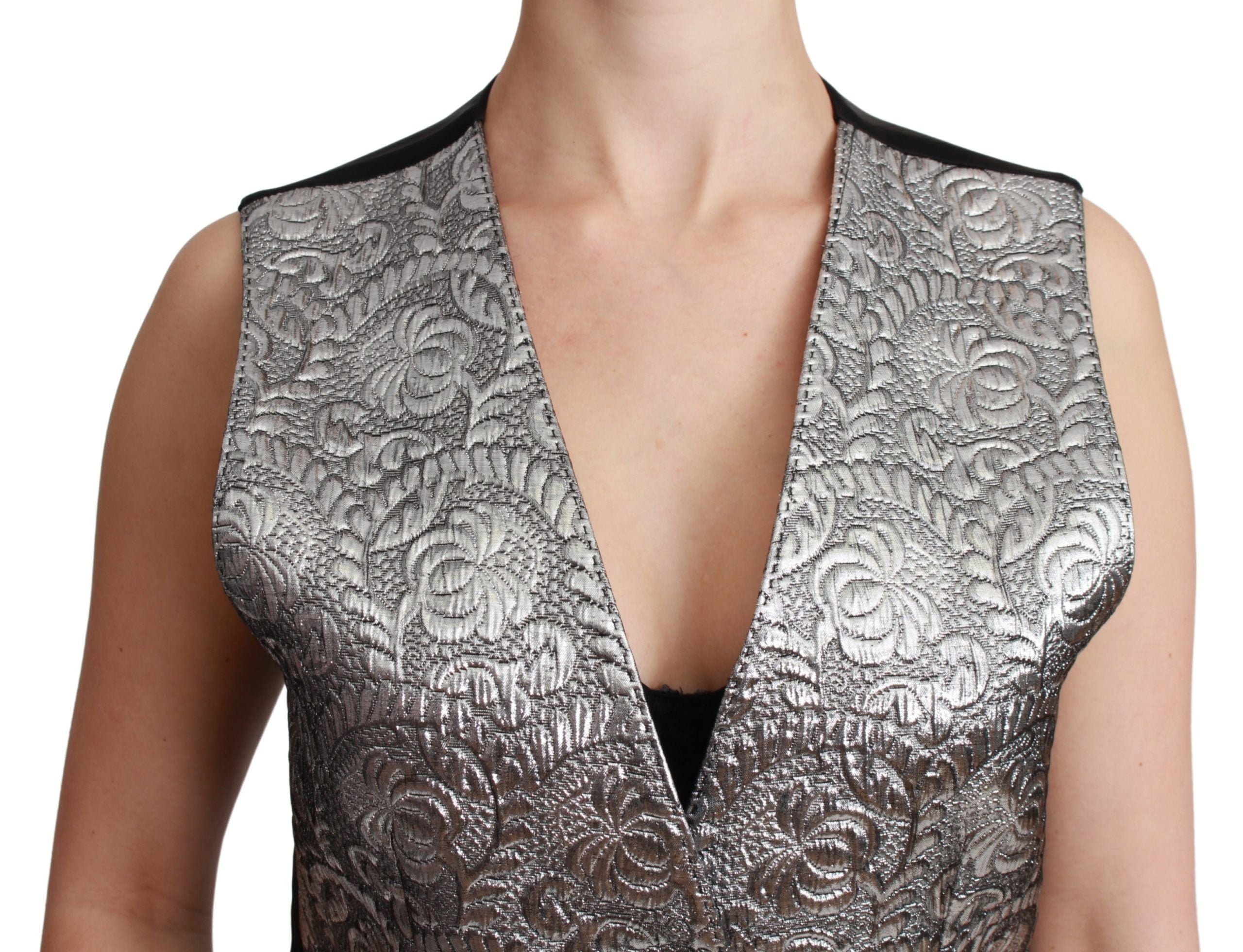 Zilveren brokaat mouwloze metallic top