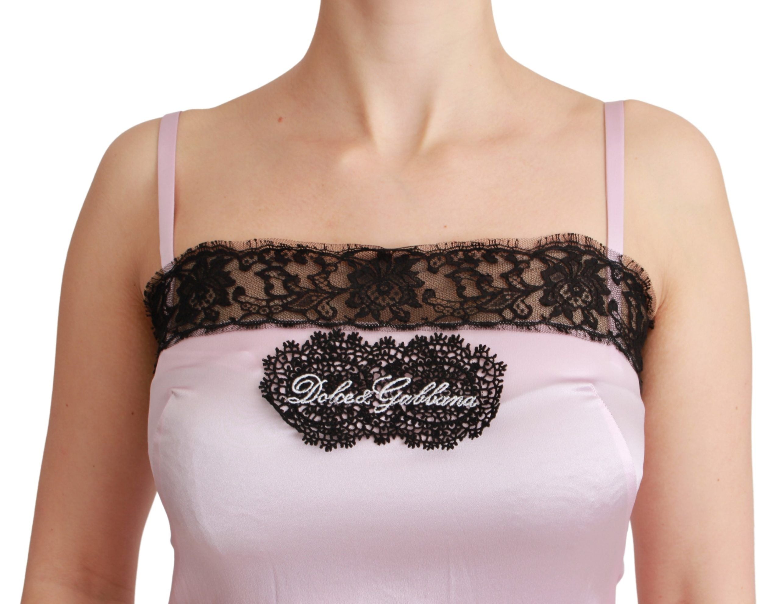 Zijden zwarte kanten top roze tanktop