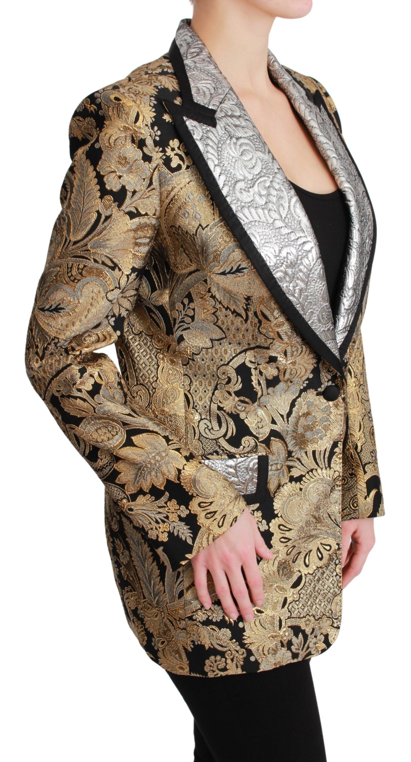 Zwartgouden jacquard blazerjasje