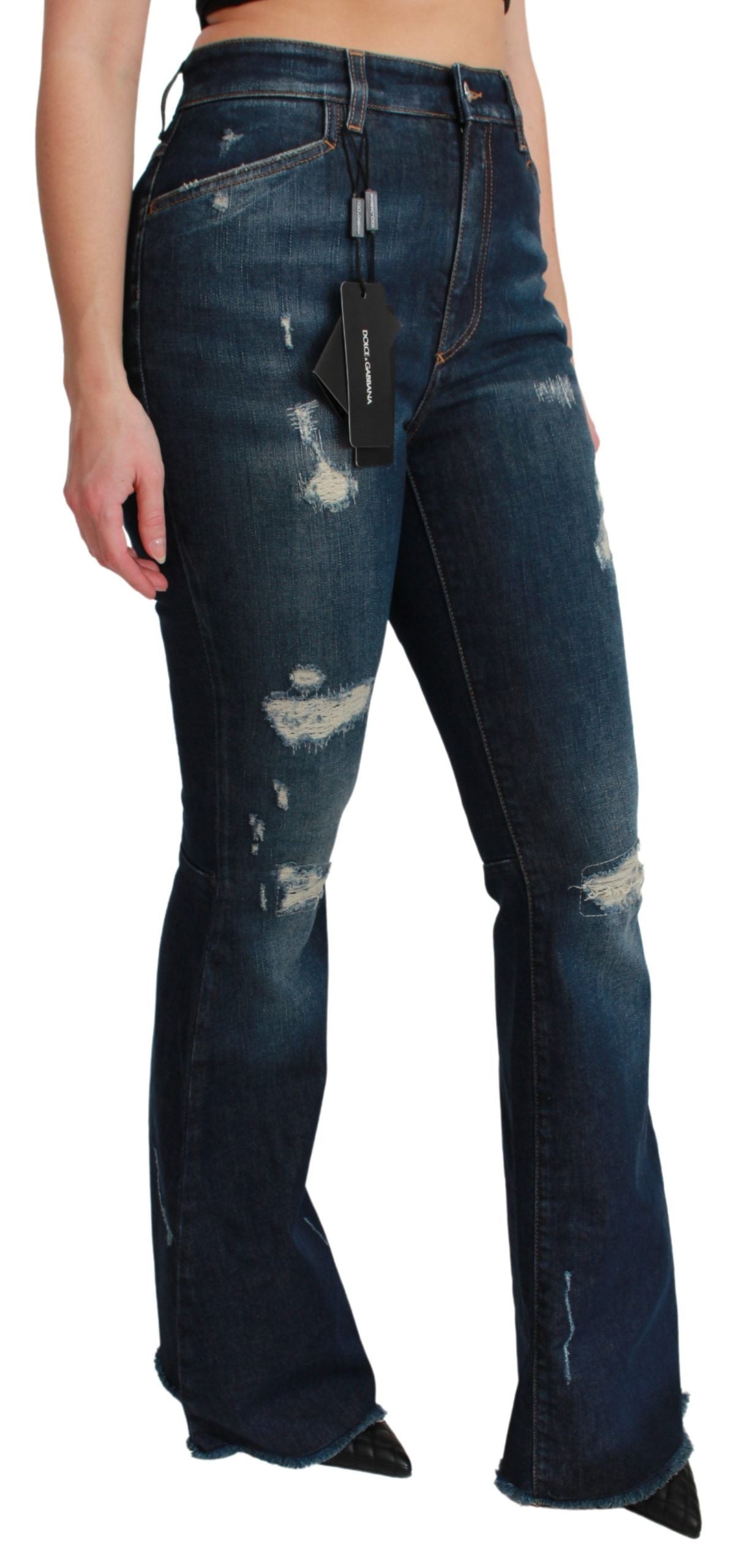 Blauwe denim katoenen stretch flared jeans