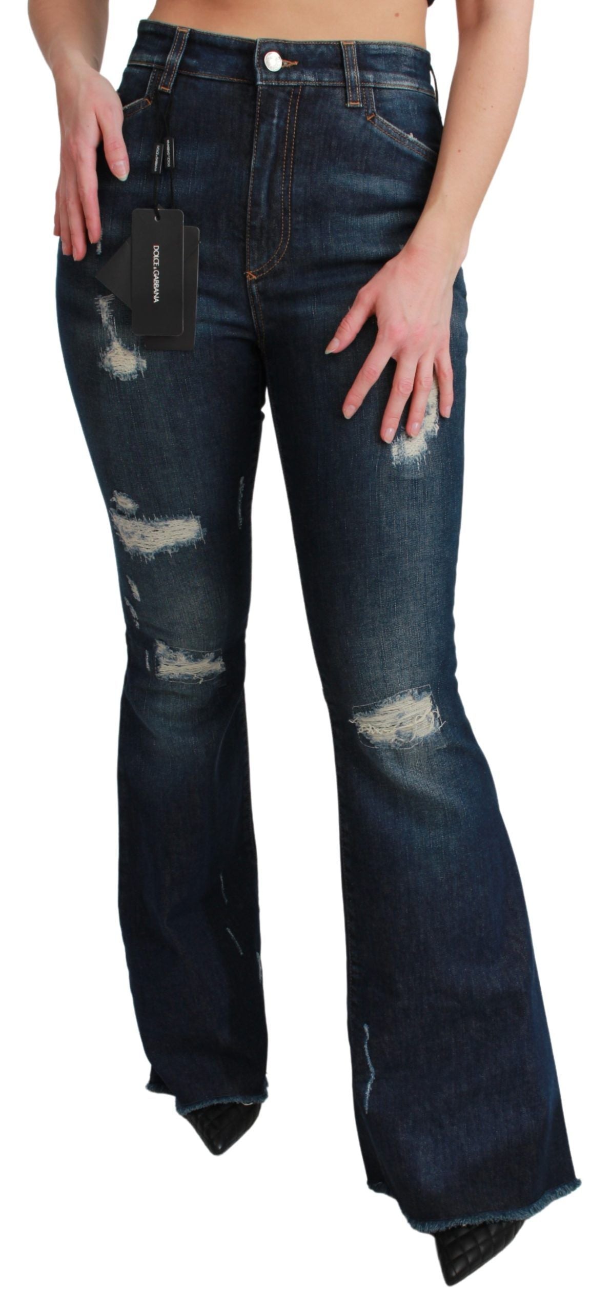 Blauwe denim katoenen stretch flared jeans