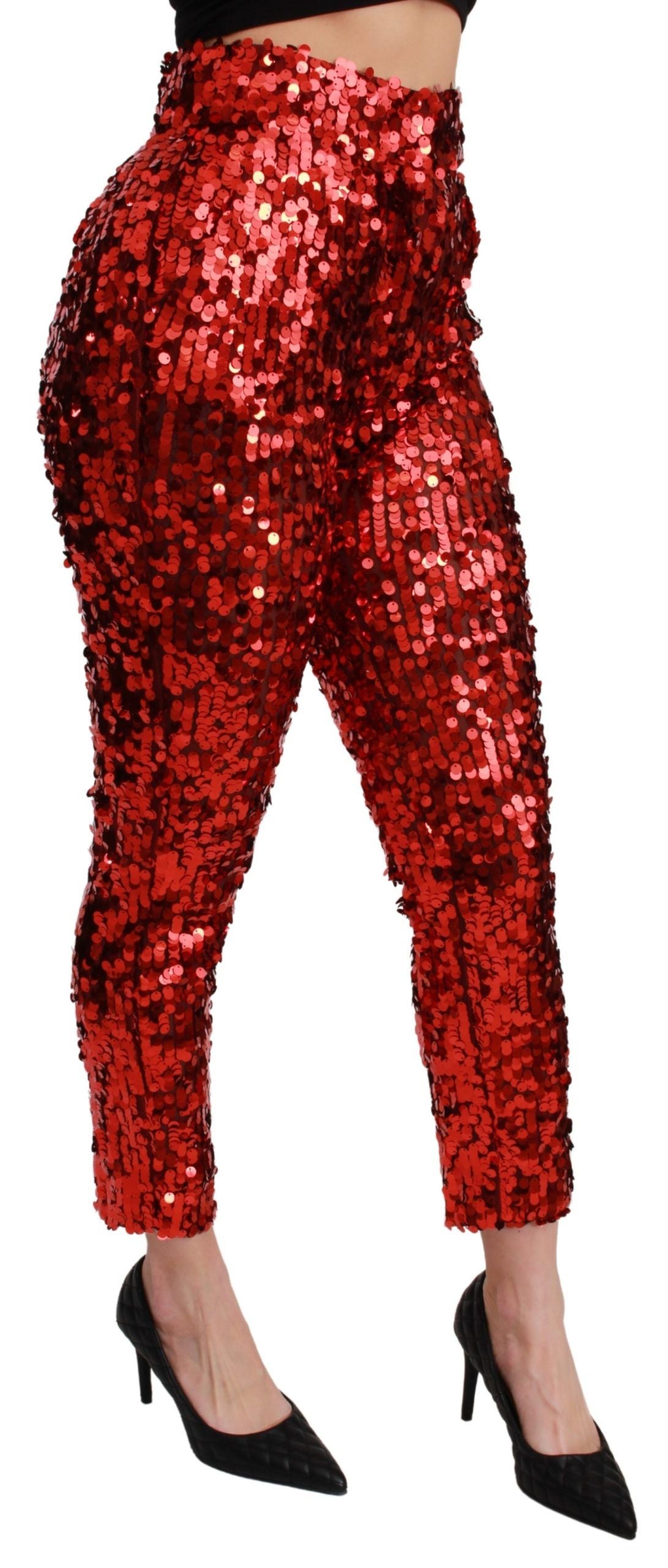 Rode pailletten cropped broek