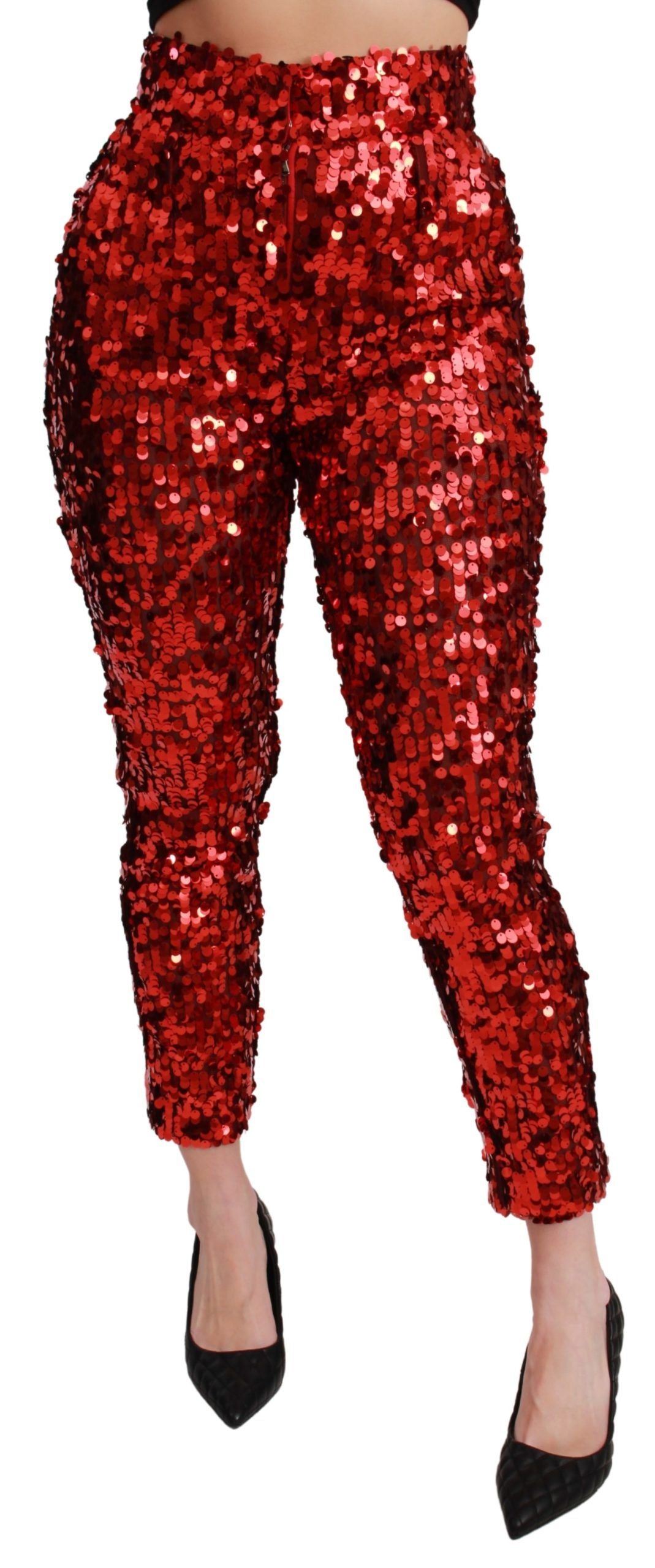 Rode pailletten cropped broek