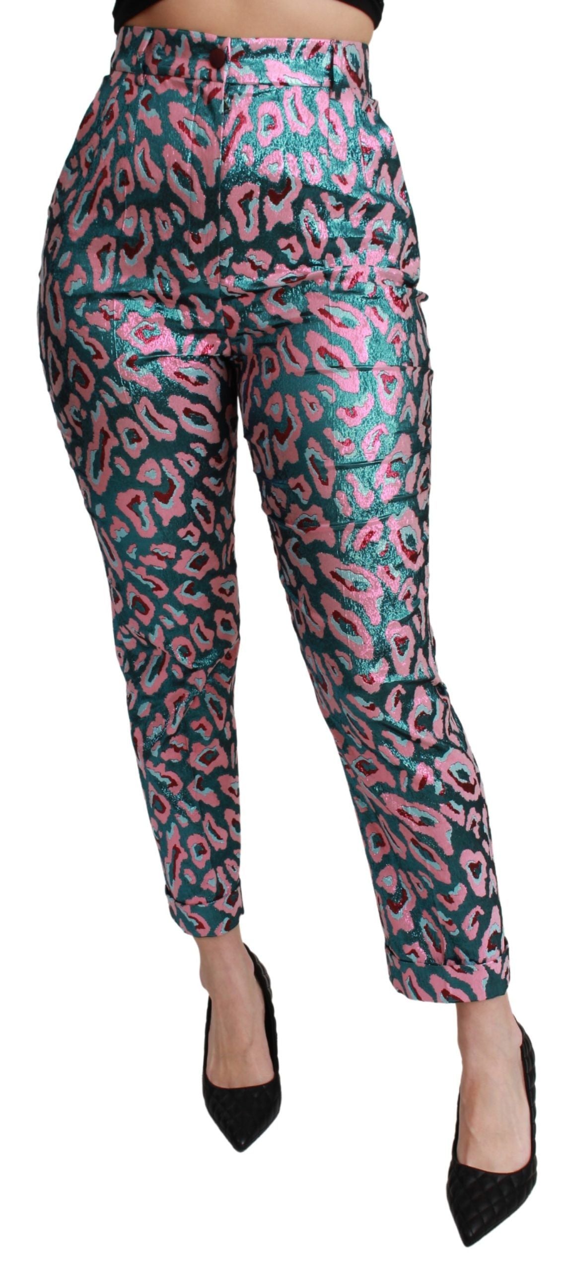 Veelkleurige cropped broek met hoge taille en patroon