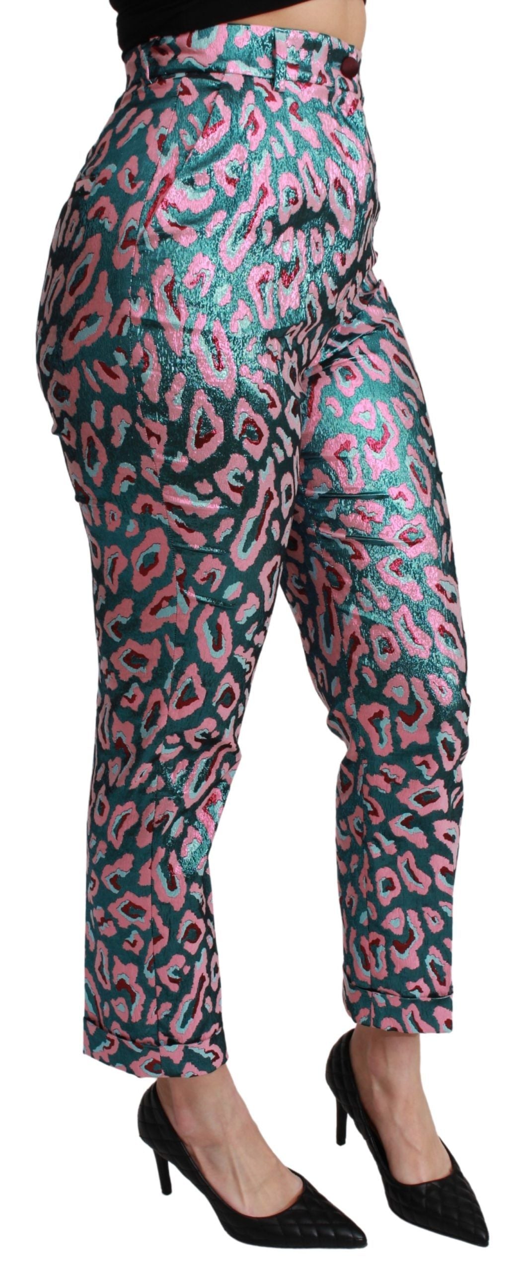Veelkleurige cropped broek met hoge taille en patroon