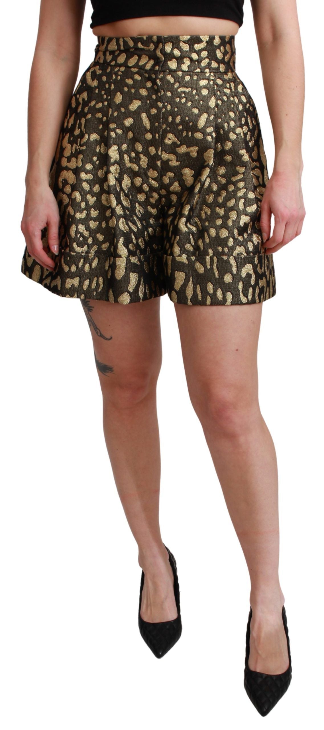 Zwarte gouden hoge taille mini katoenen shorts