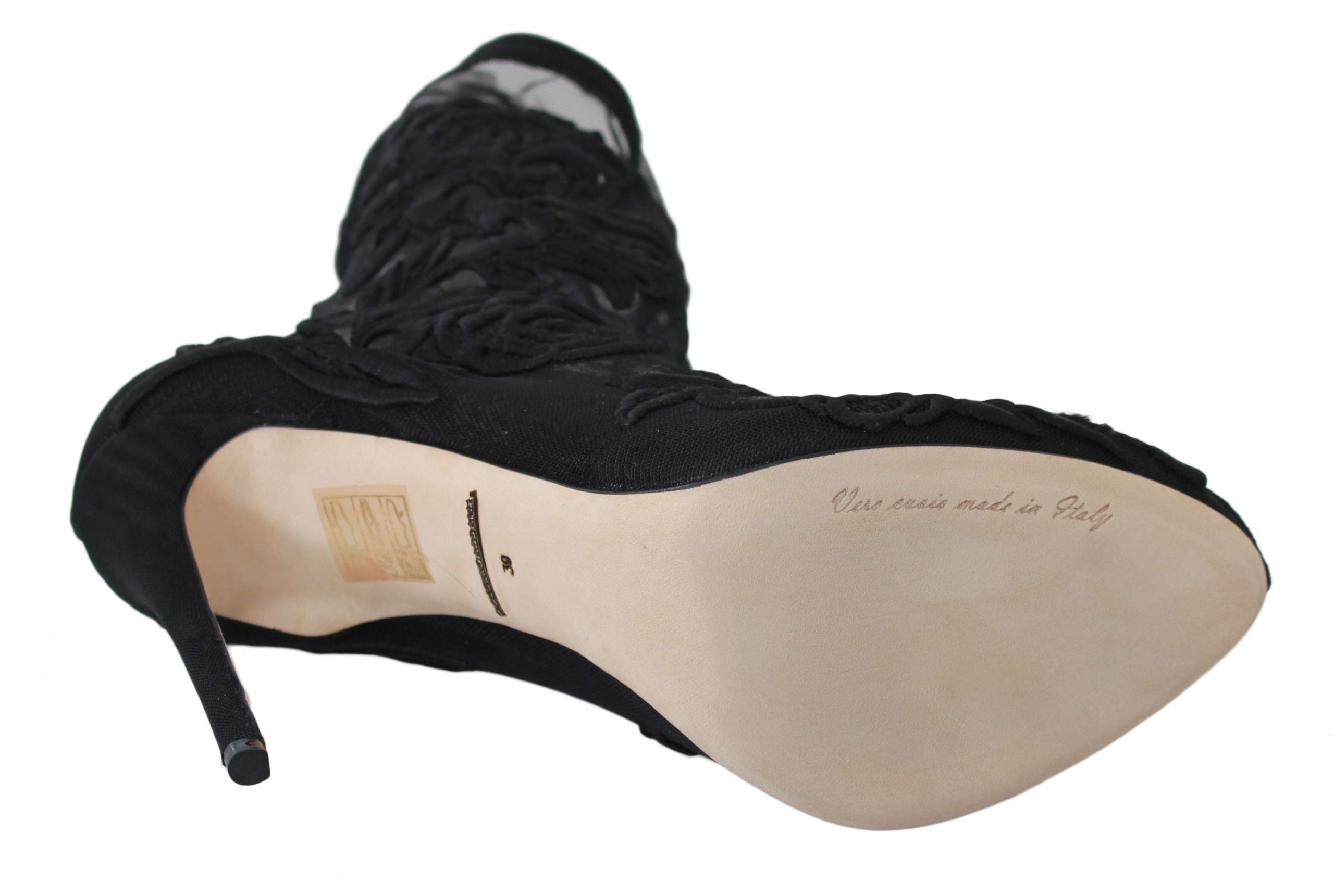 Zwarte rozen stiletto's laarsjes sokken schoenen