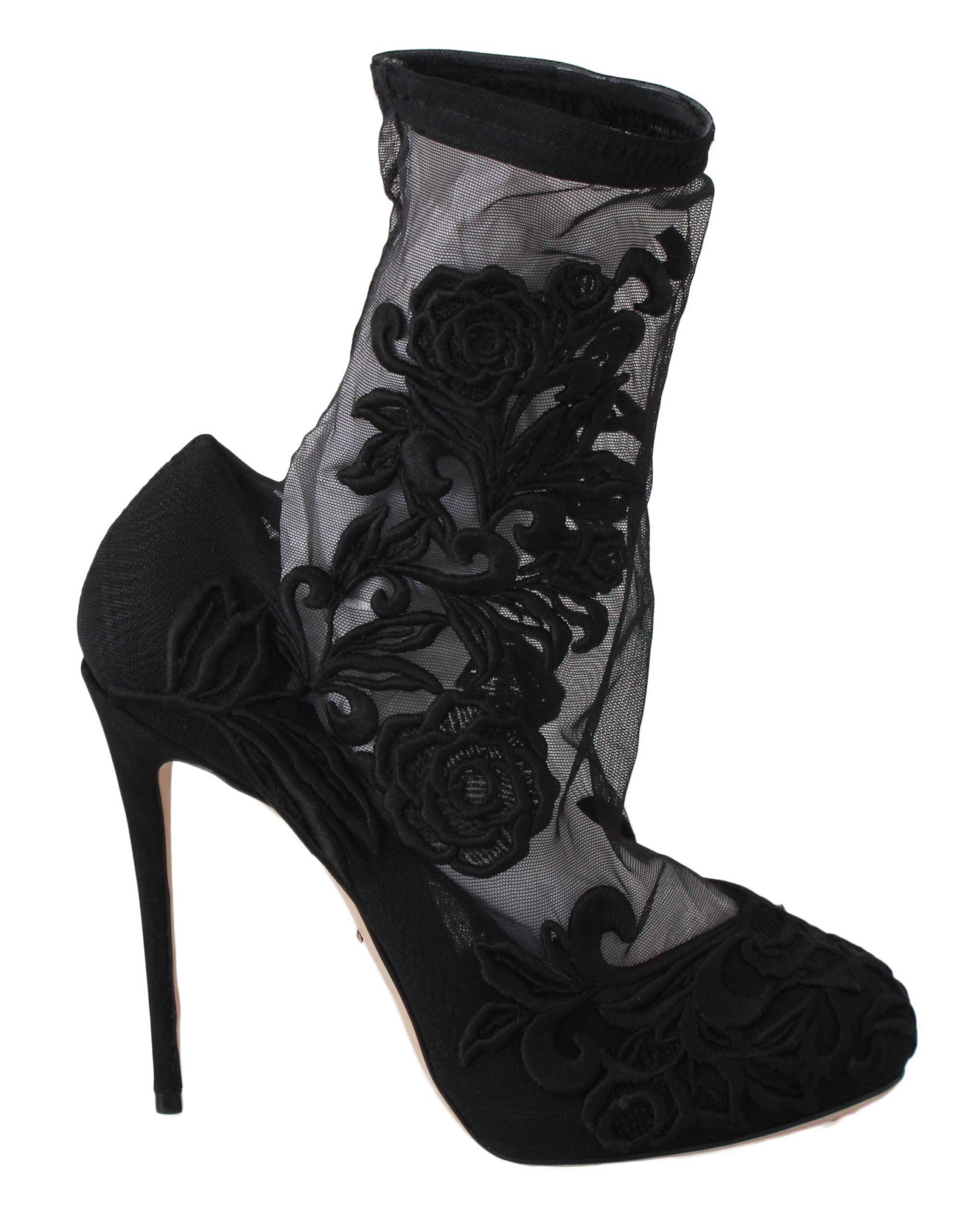 Zwarte rozen stiletto's laarsjes sokken schoenen