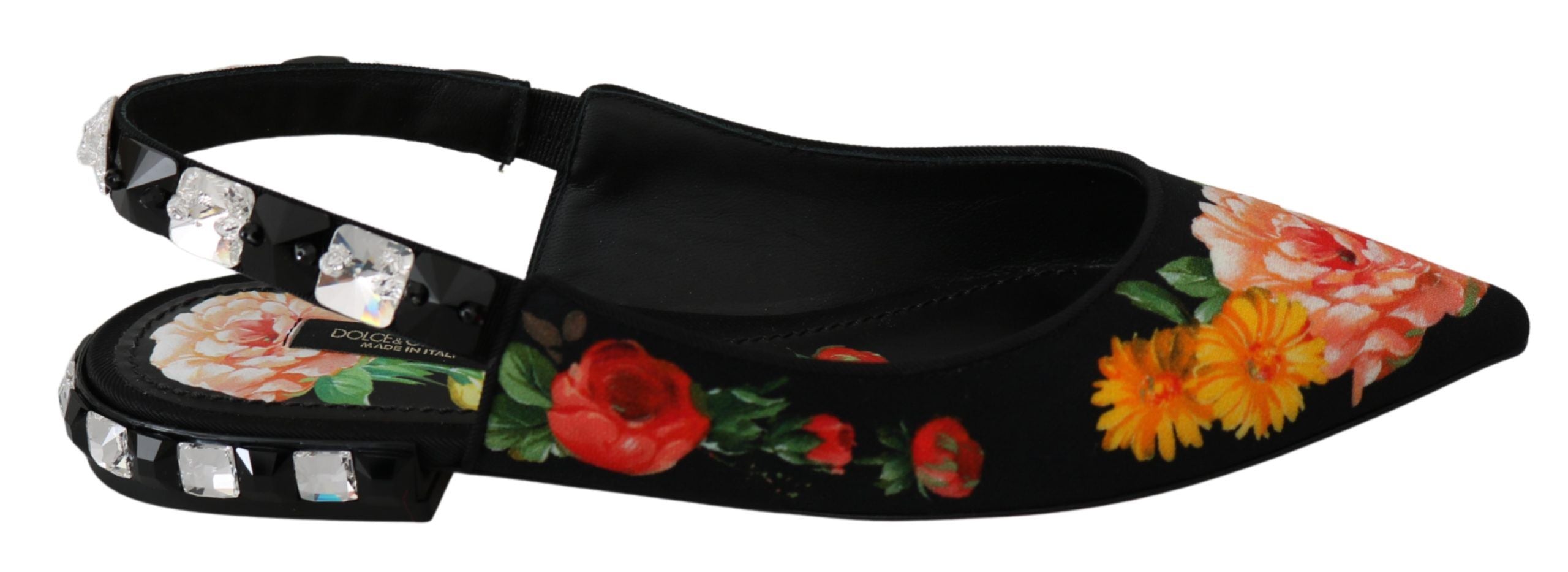 Zwarte bloemenkristallen slingbacks flats schoenen