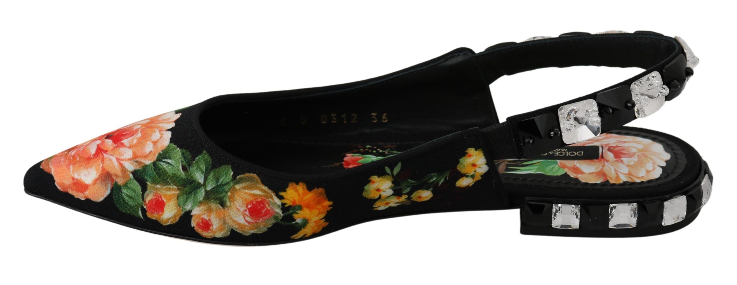 Zwarte bloemenkristallen slingbacks flats schoenen