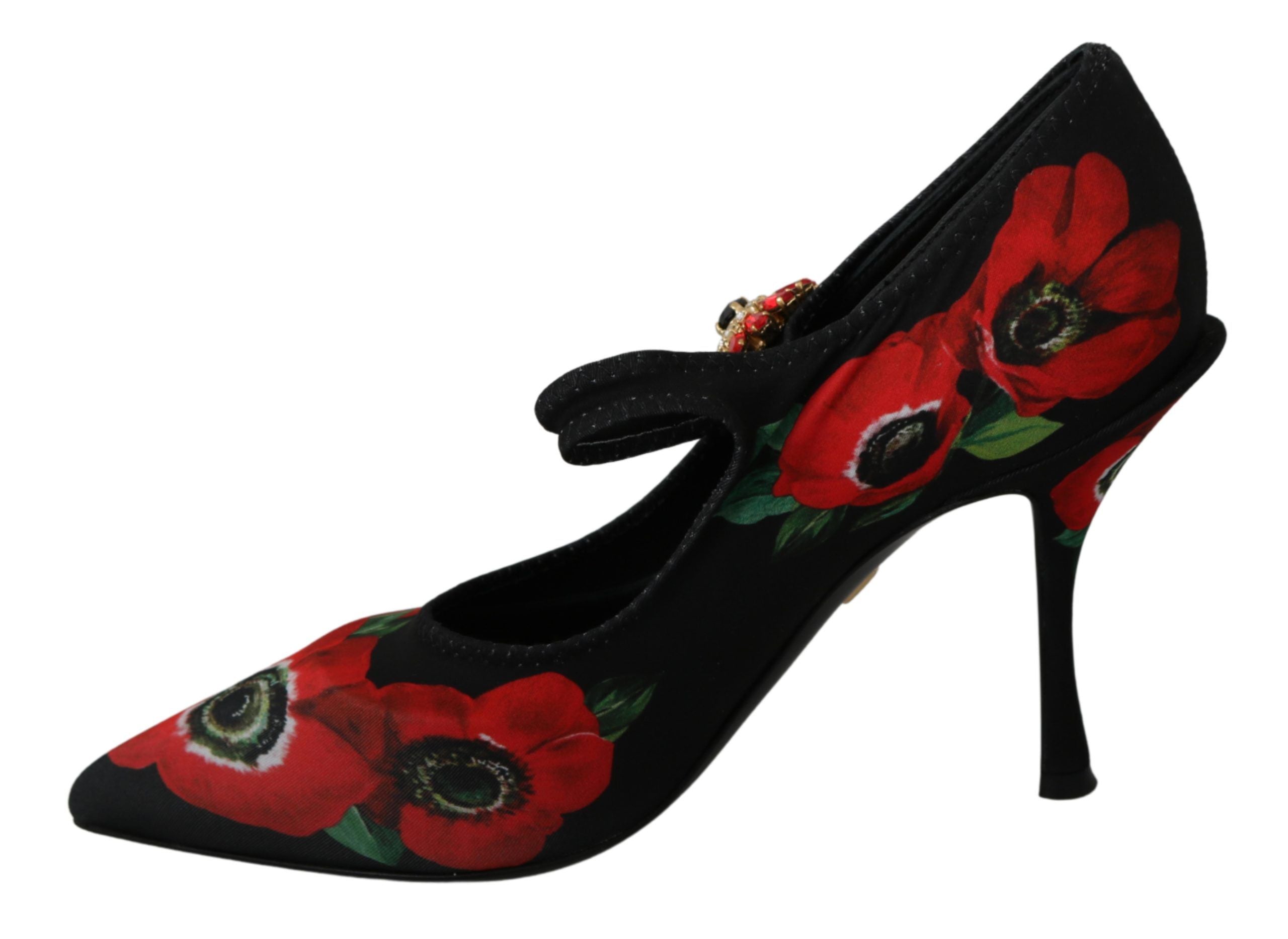 Zwarte rode Mary Janes pumps met bloemenprint