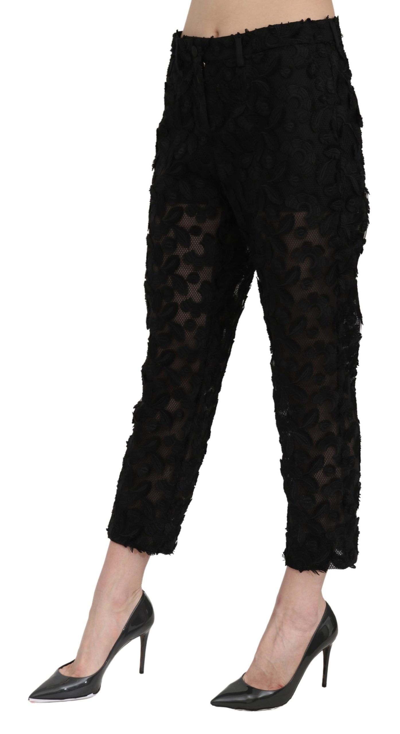 Zwarte kanten rechte cropped hoge taille broek
