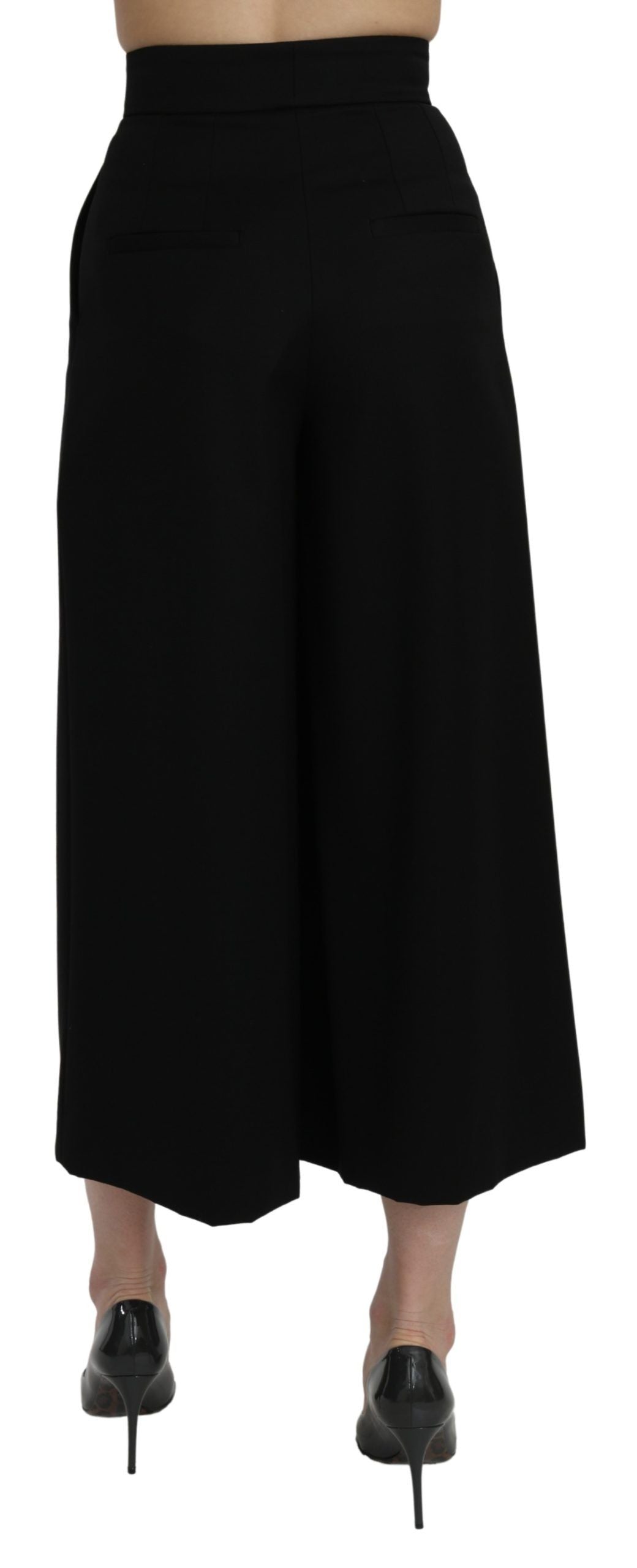 Zwarte cropped broek met hoge taille en wijde pijpen
