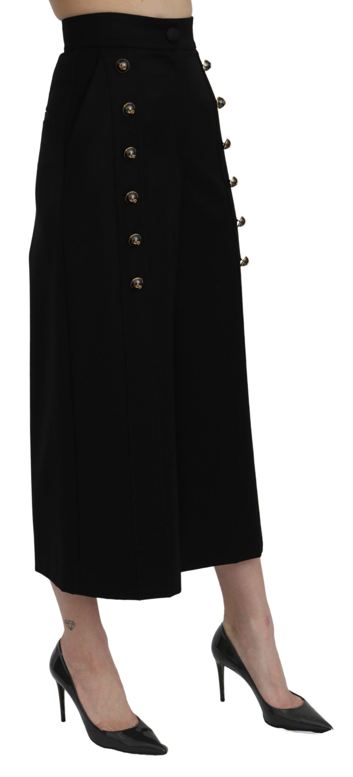 Zwarte cropped broek met hoge taille en wijde pijpen