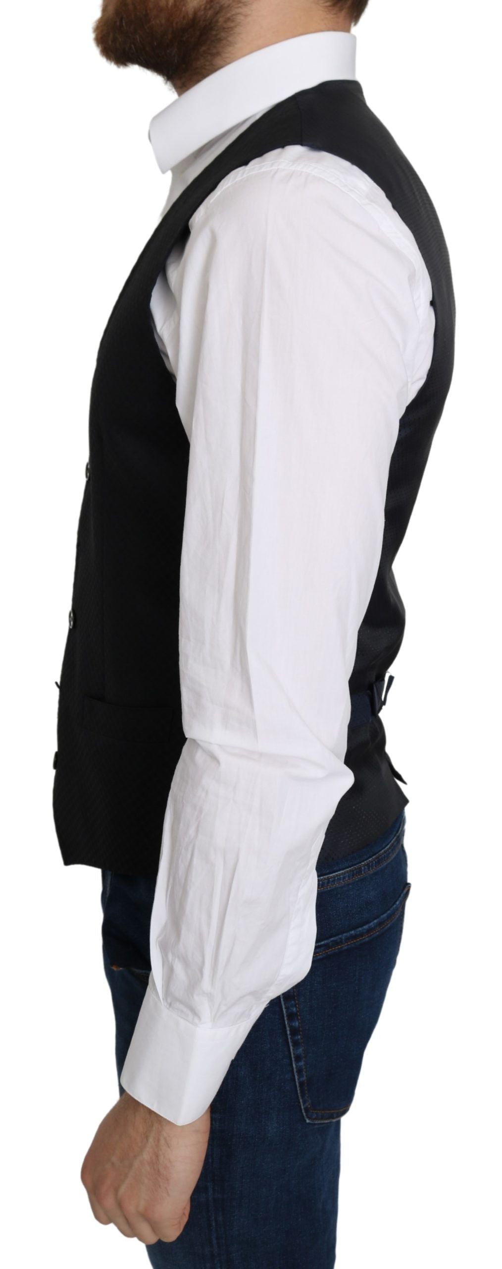Blauwe zijden vest met romb-patroon