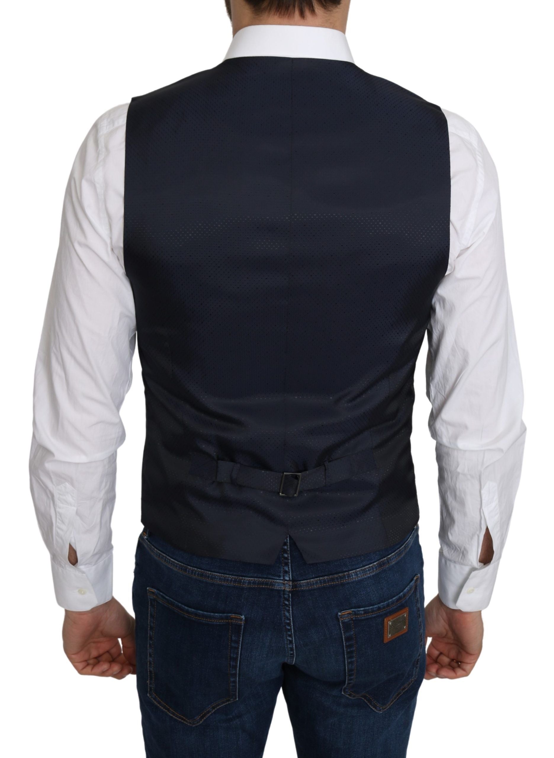 Blauwe zijden vest met romb-patroon