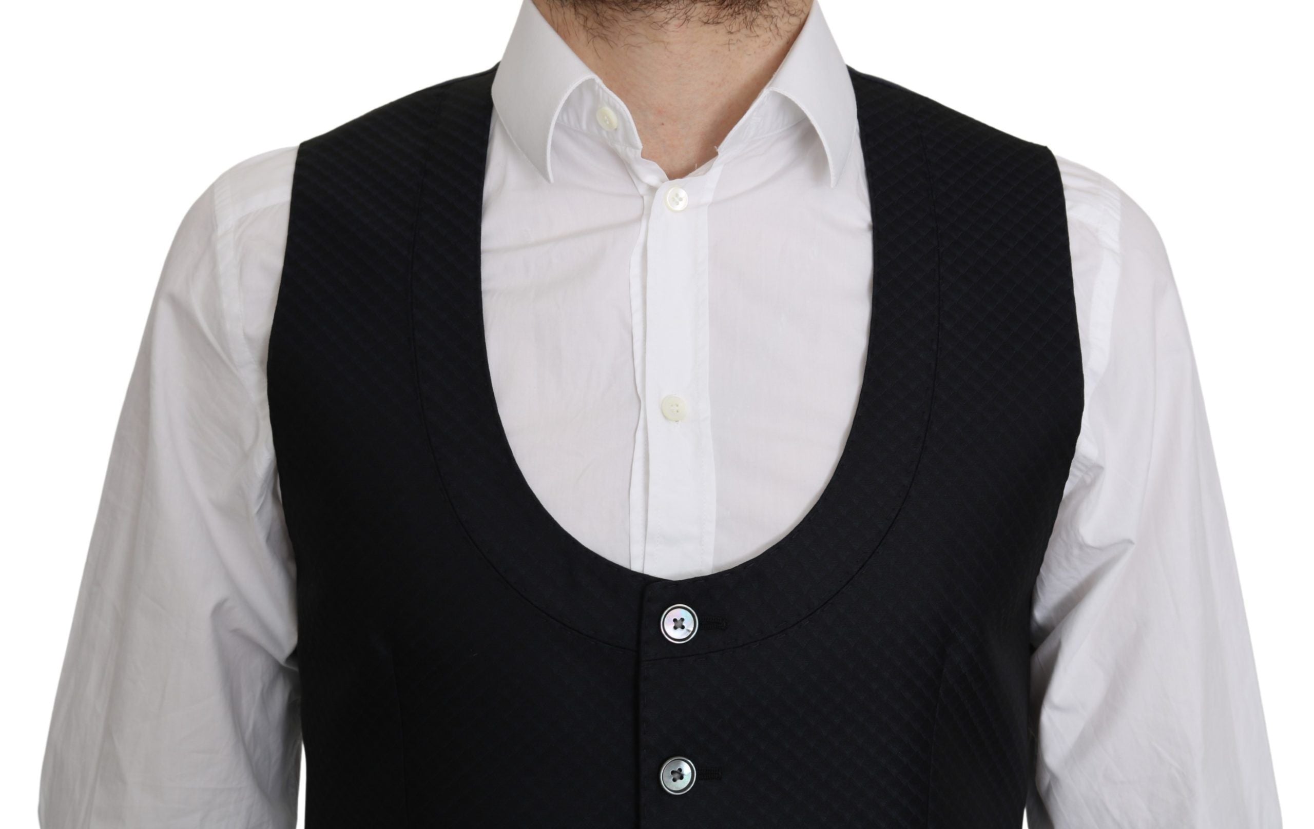 Blauwe zijden vest met romb-patroon
