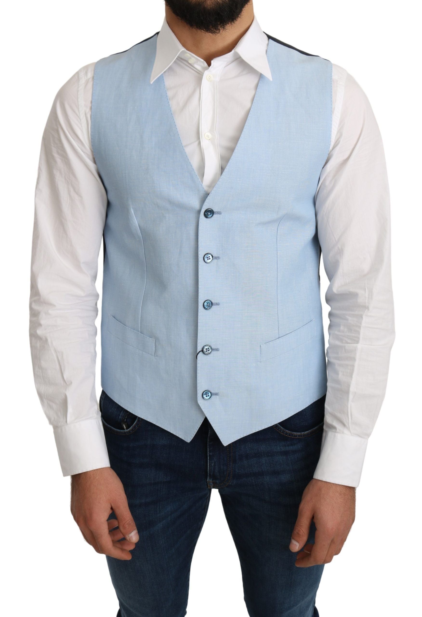 Blauwe viscose stretch formele jas vest