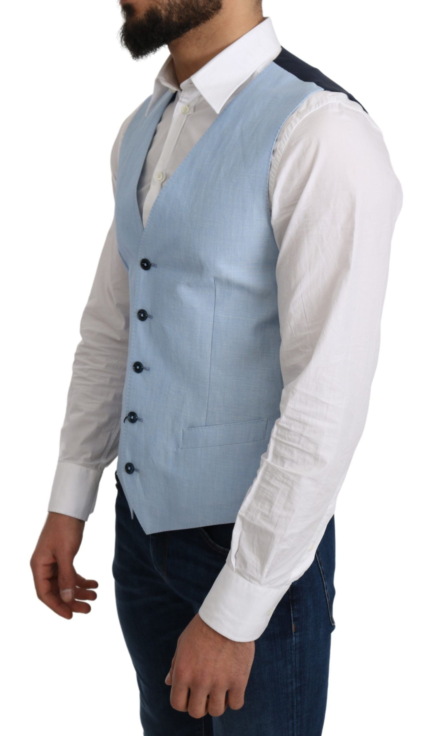 Blauwe viscose stretch formele jas vest