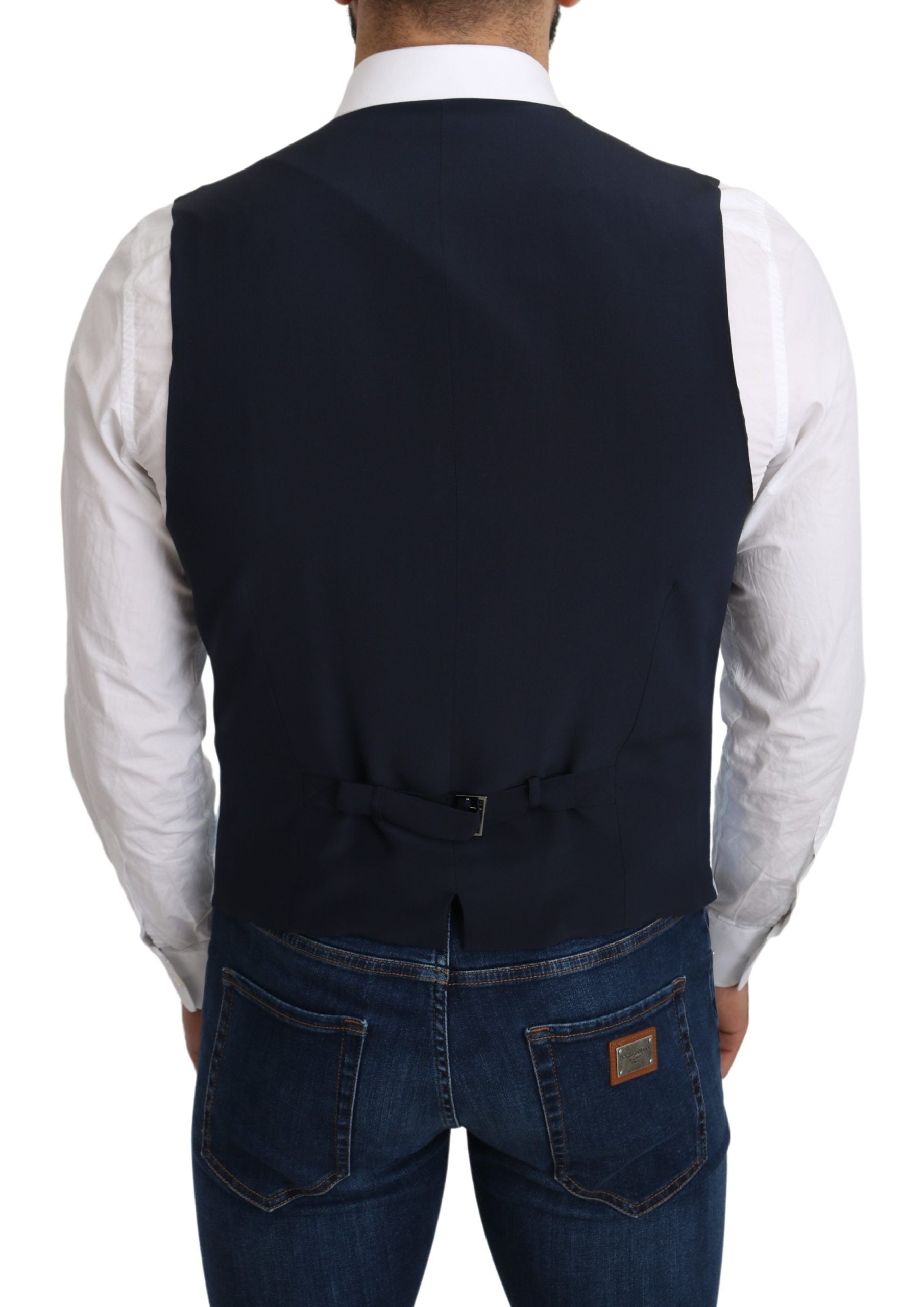 Blauwe viscose stretch formele jas vest
