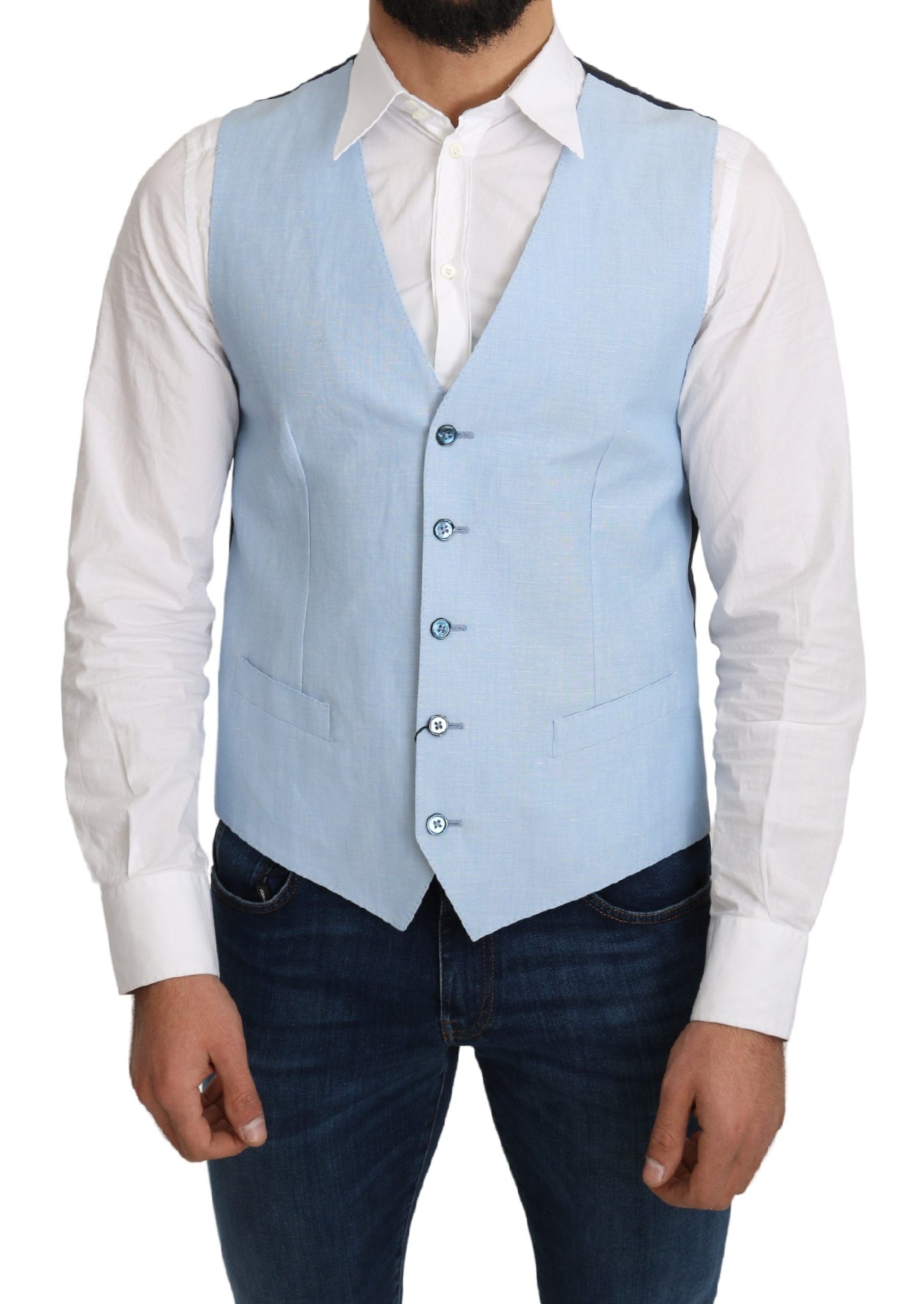 Blauwe viscose stretch formele jas vest