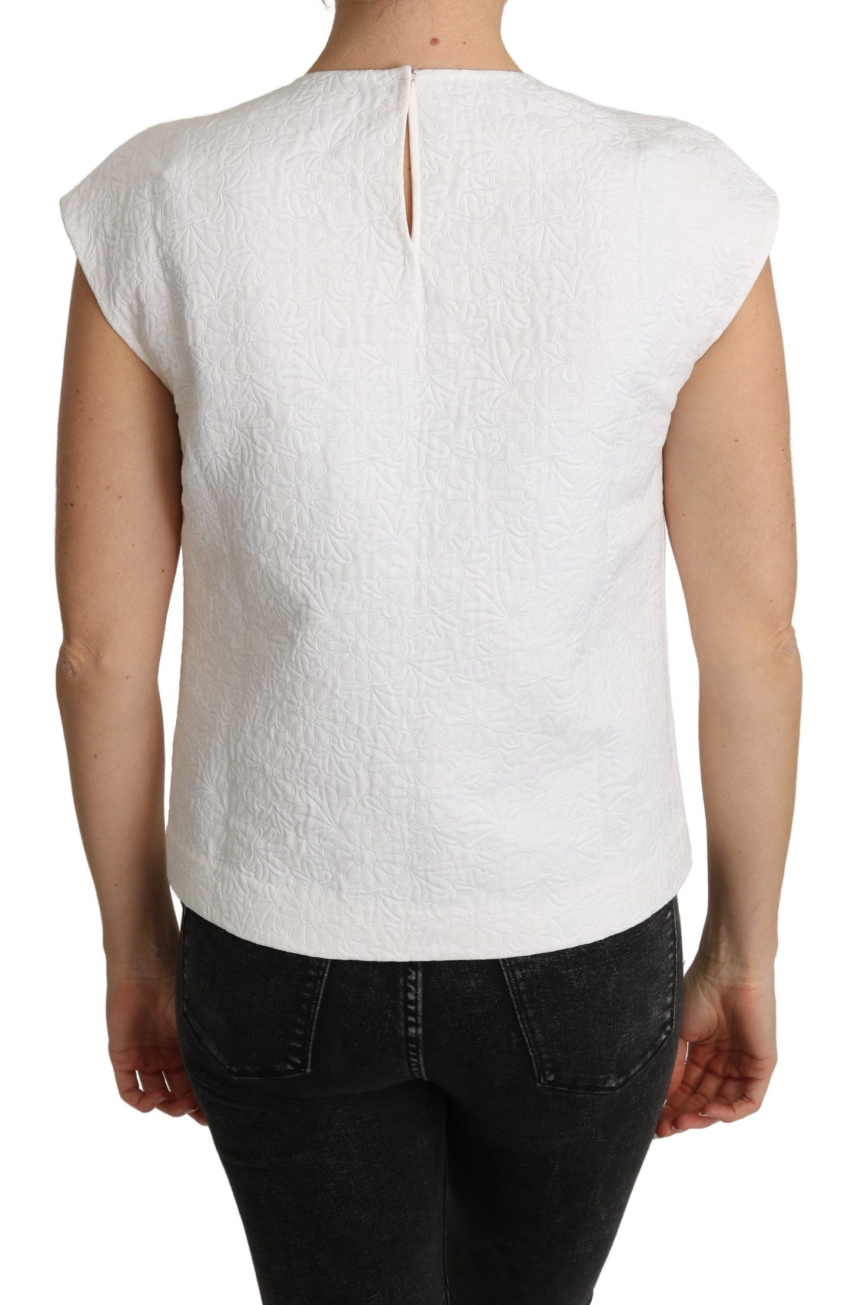 Witte bloemenbrokaat blouse katoenen top