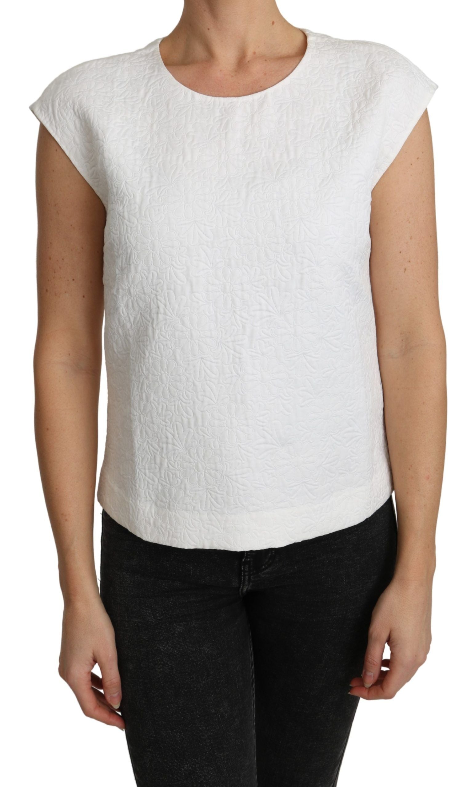 Witte bloemenbrokaat blouse katoenen top